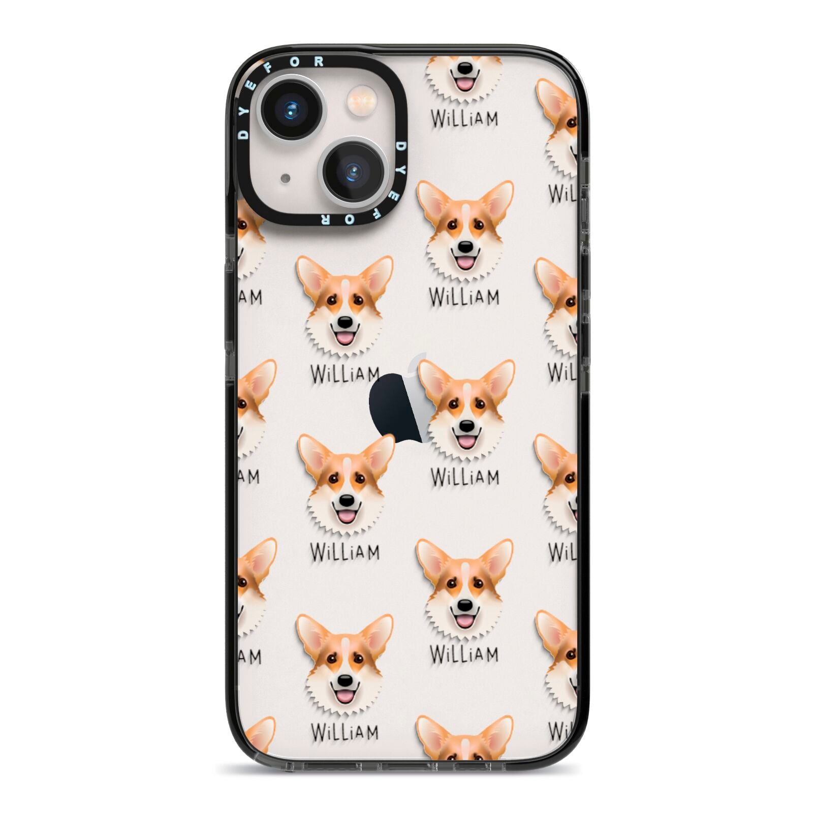 Corgi Icon with Name iPhone 13 Black Impact Case on Silver phone