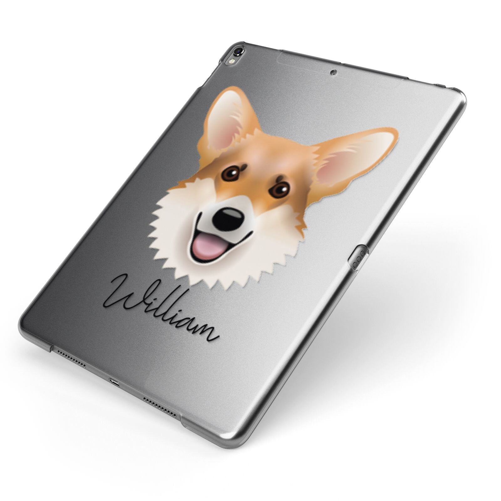 Corgi Personalised Apple iPad Case on Grey iPad Side View