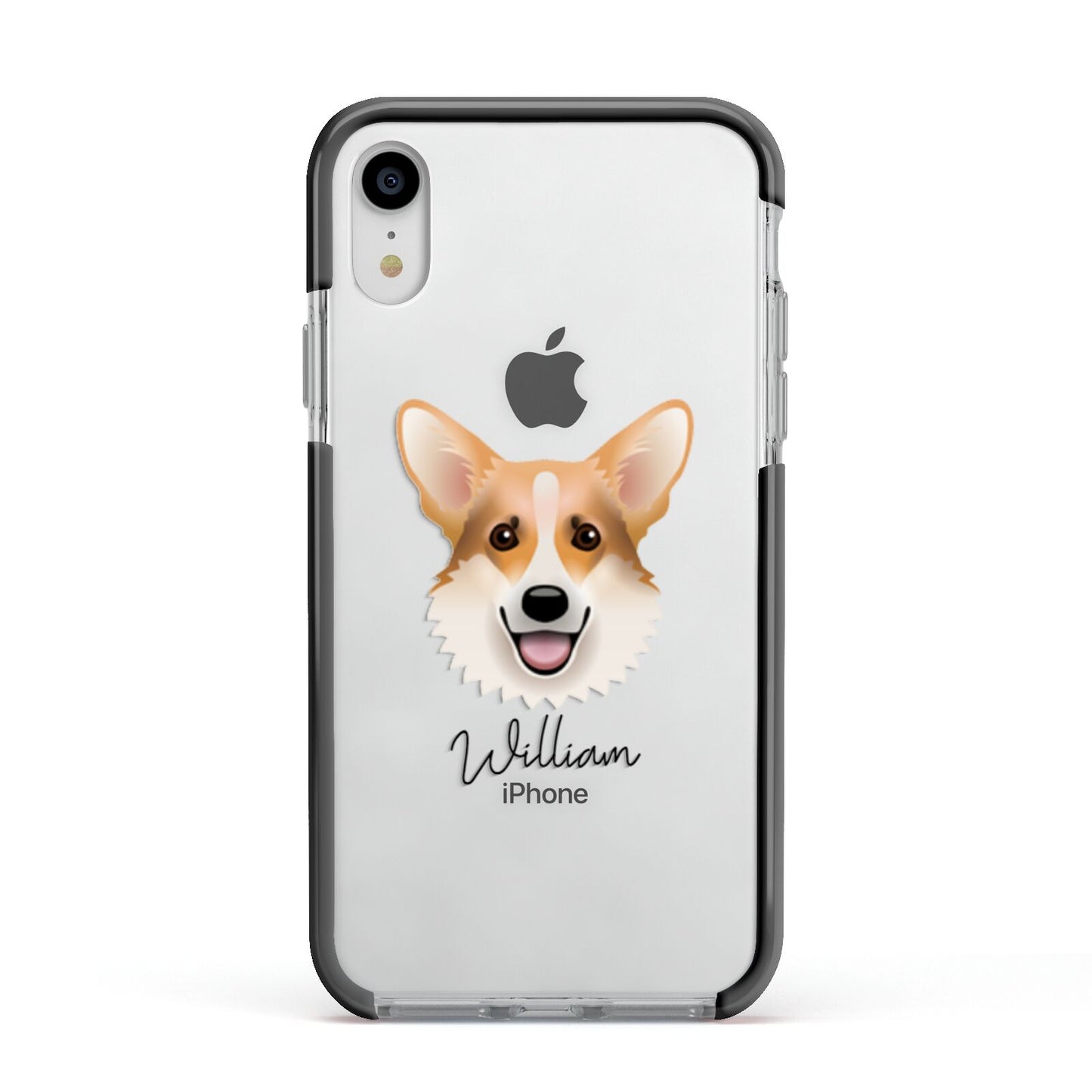 Corgi Personalised Apple iPhone XR Impact Case Black Edge on Silver Phone