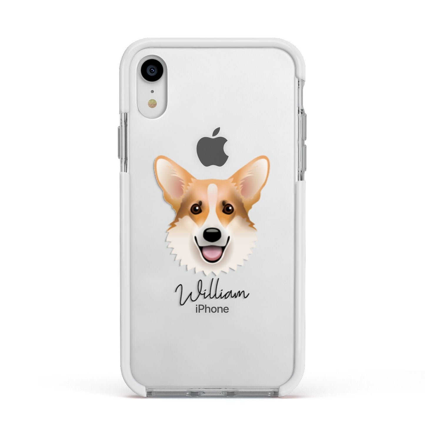 Corgi Personalised Apple iPhone XR Impact Case White Edge on Silver Phone