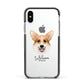 Corgi Personalised Apple iPhone Xs Impact Case Black Edge on Silver Phone