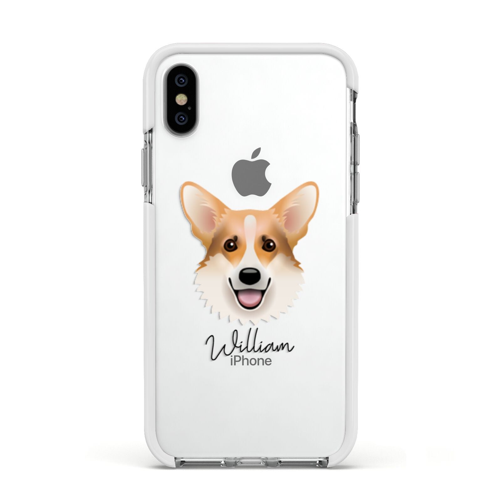 Corgi Personalised Apple iPhone Xs Impact Case White Edge on Silver Phone