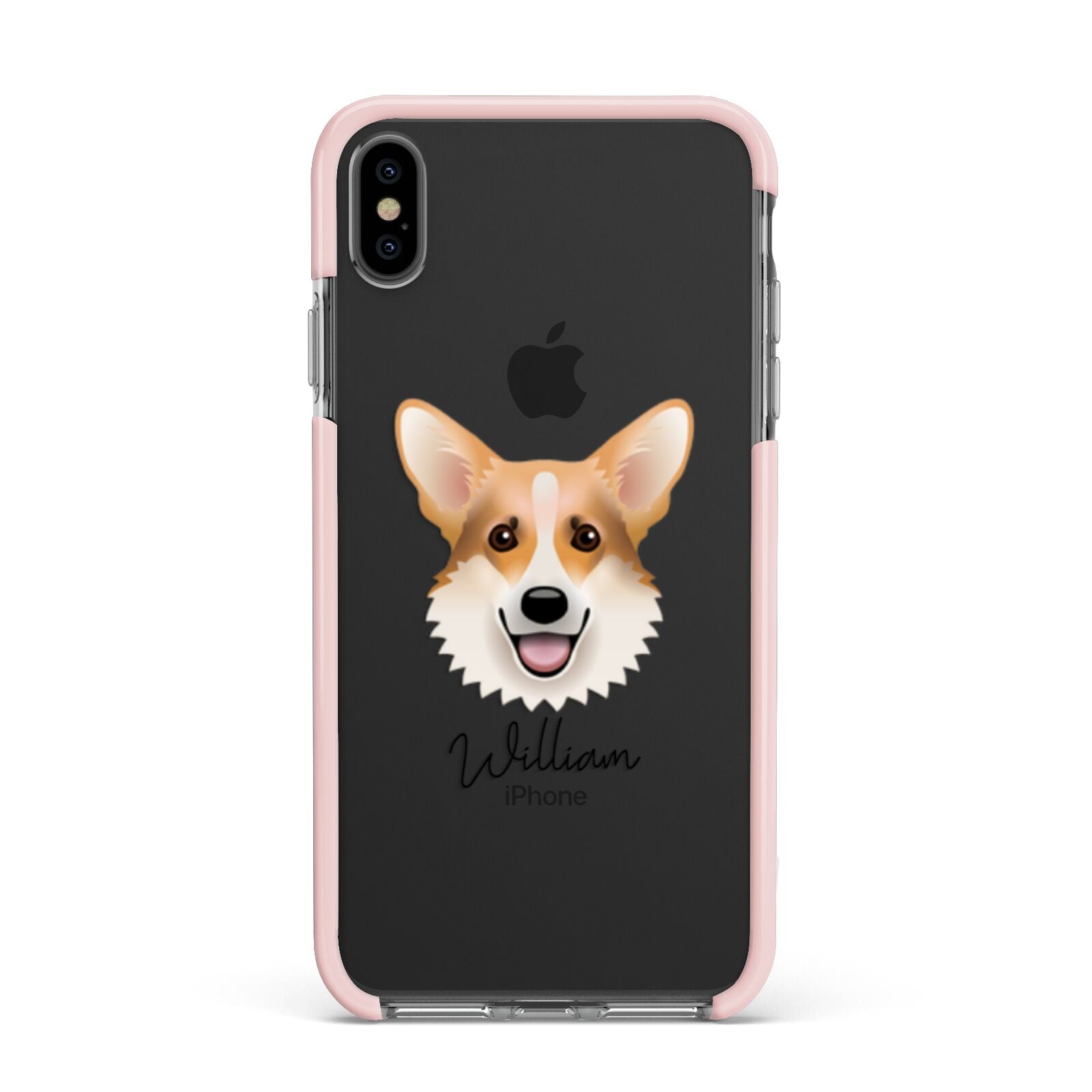 Corgi Personalised Apple iPhone Xs Max Impact Case Pink Edge on Black Phone