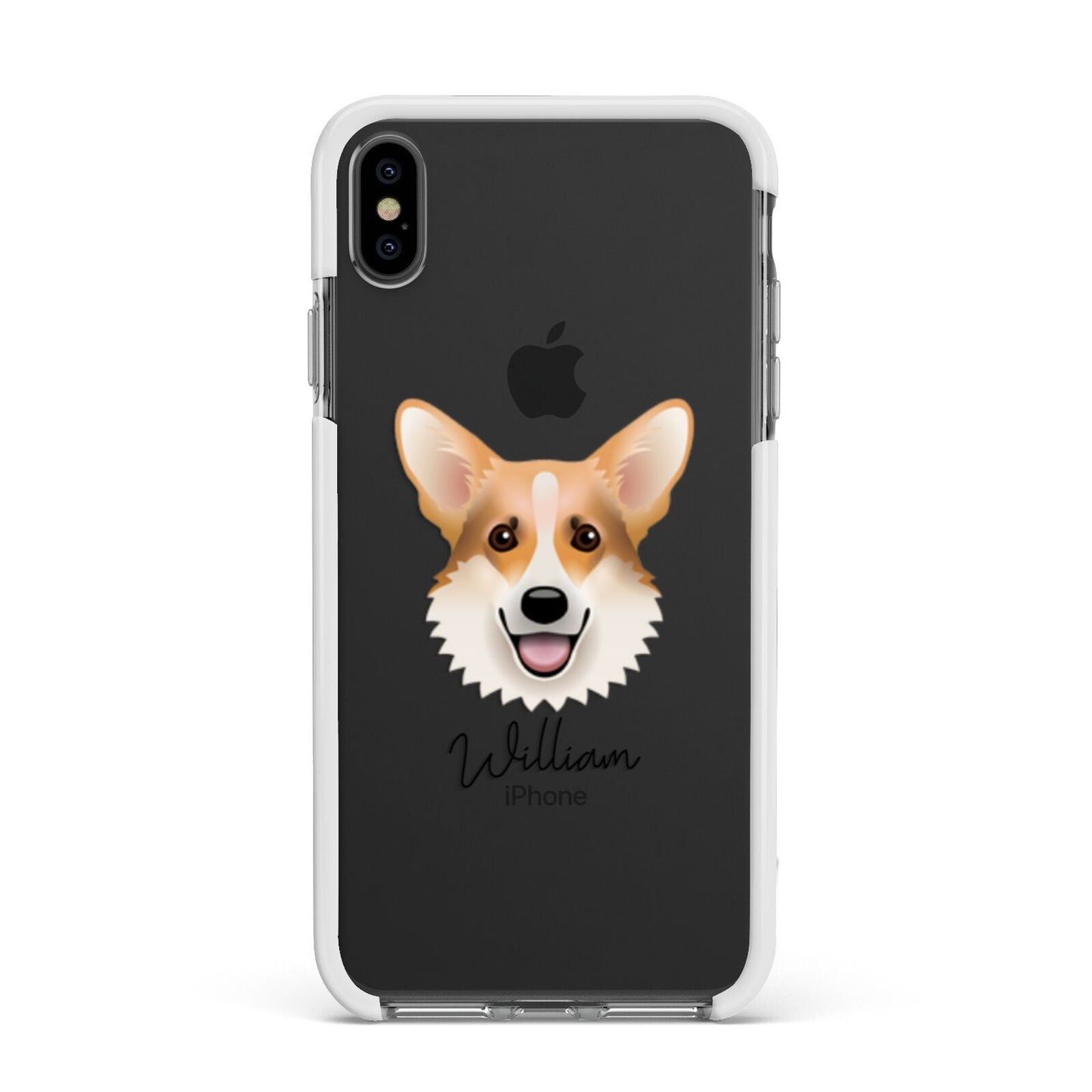 Corgi Personalised Apple iPhone Xs Max Impact Case White Edge on Black Phone