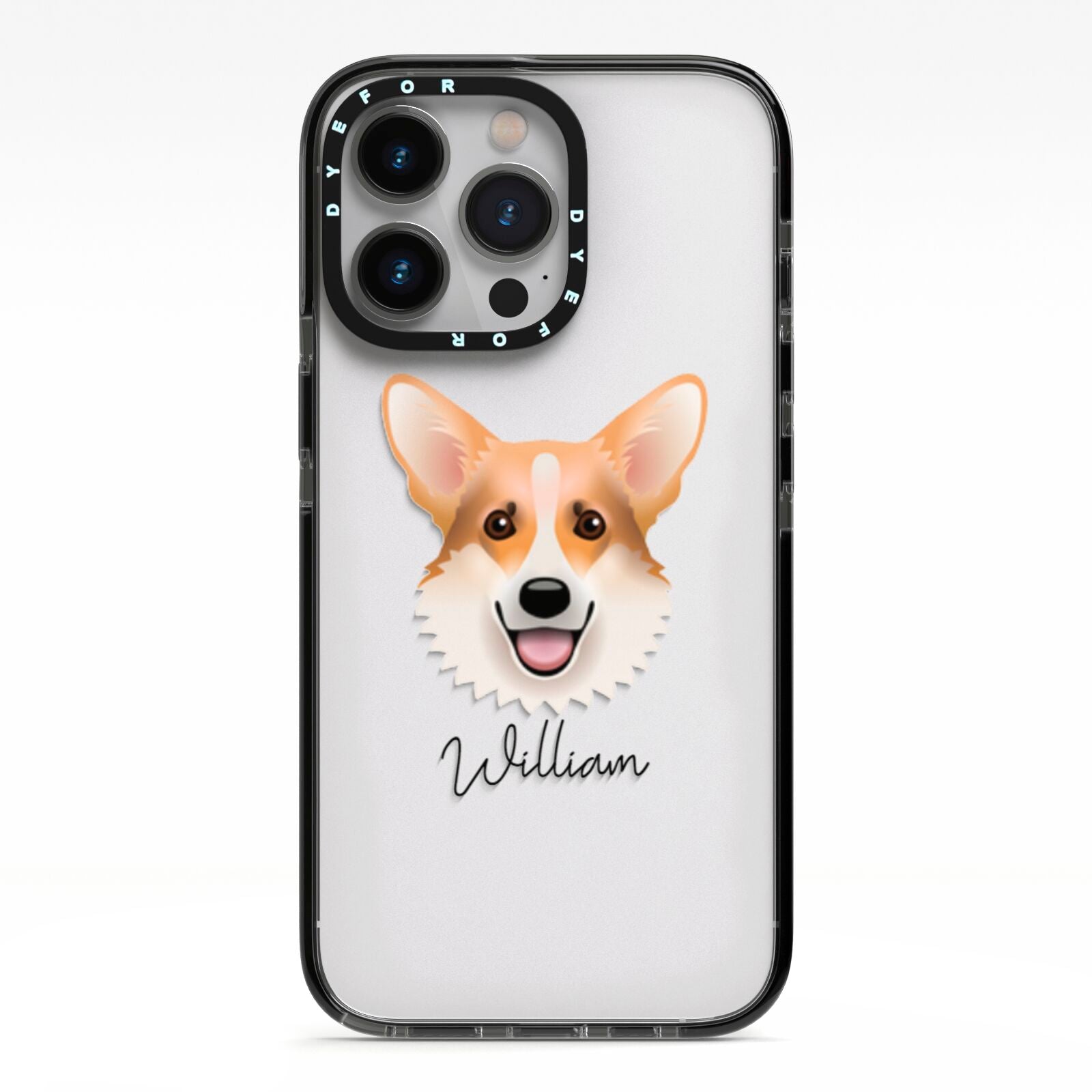 Corgi Personalised iPhone 13 Pro Black Impact Case on Silver phone