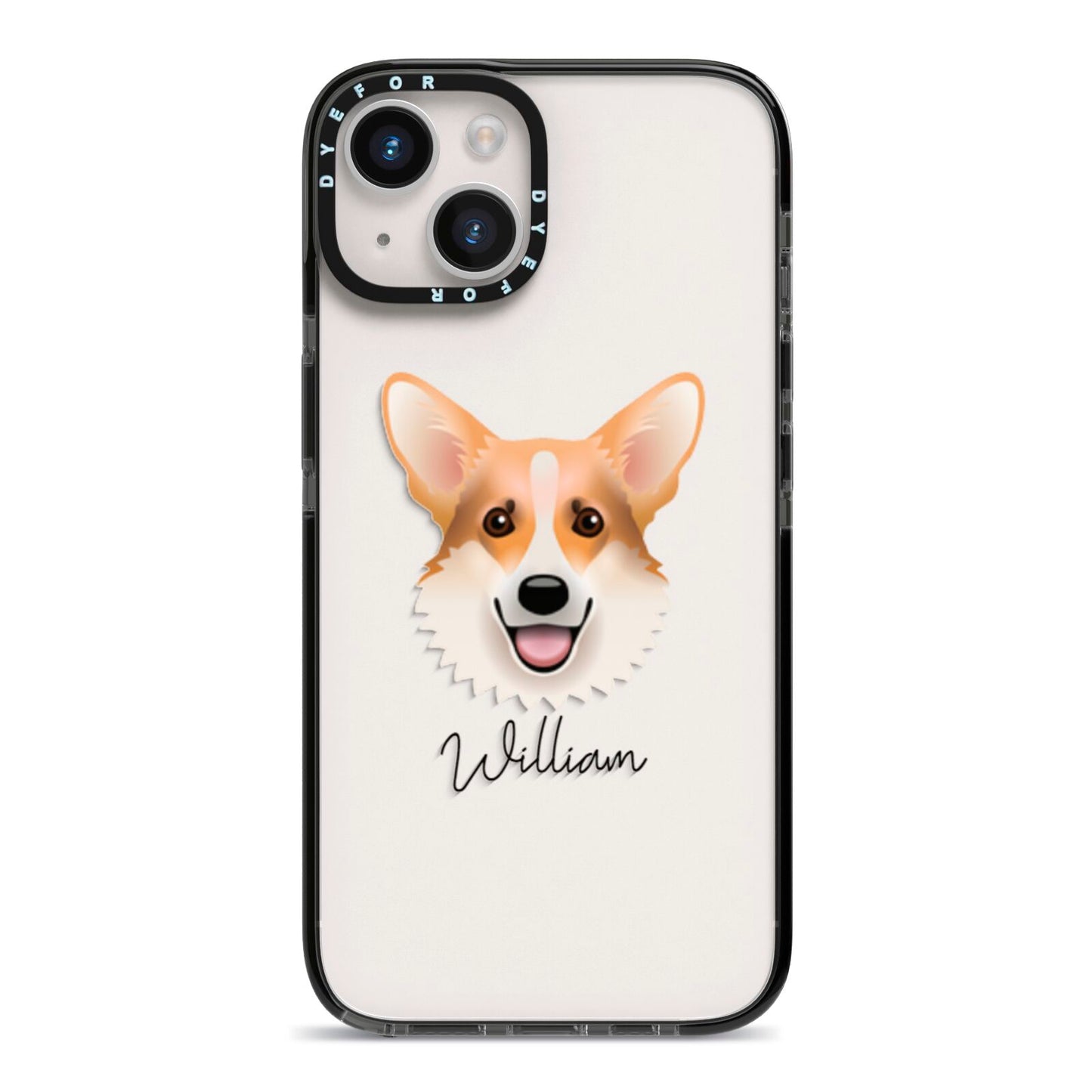 Corgi Personalised iPhone 14 Black Impact Case on Silver phone