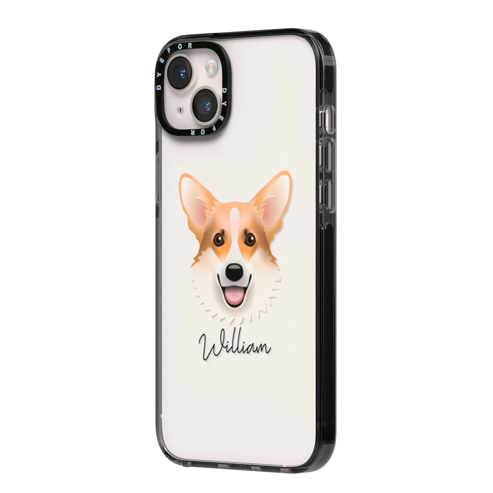 Corgi Personalised iPhone 14 Plus Black Impact Case Side Angle on Silver phone