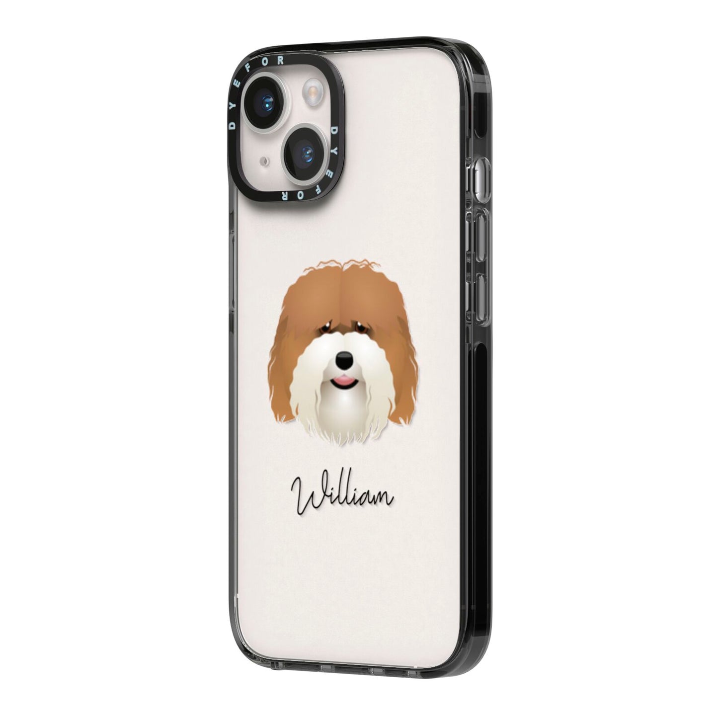 Coton De Tulear Personalised iPhone 14 Black Impact Case Side Angle on Silver phone