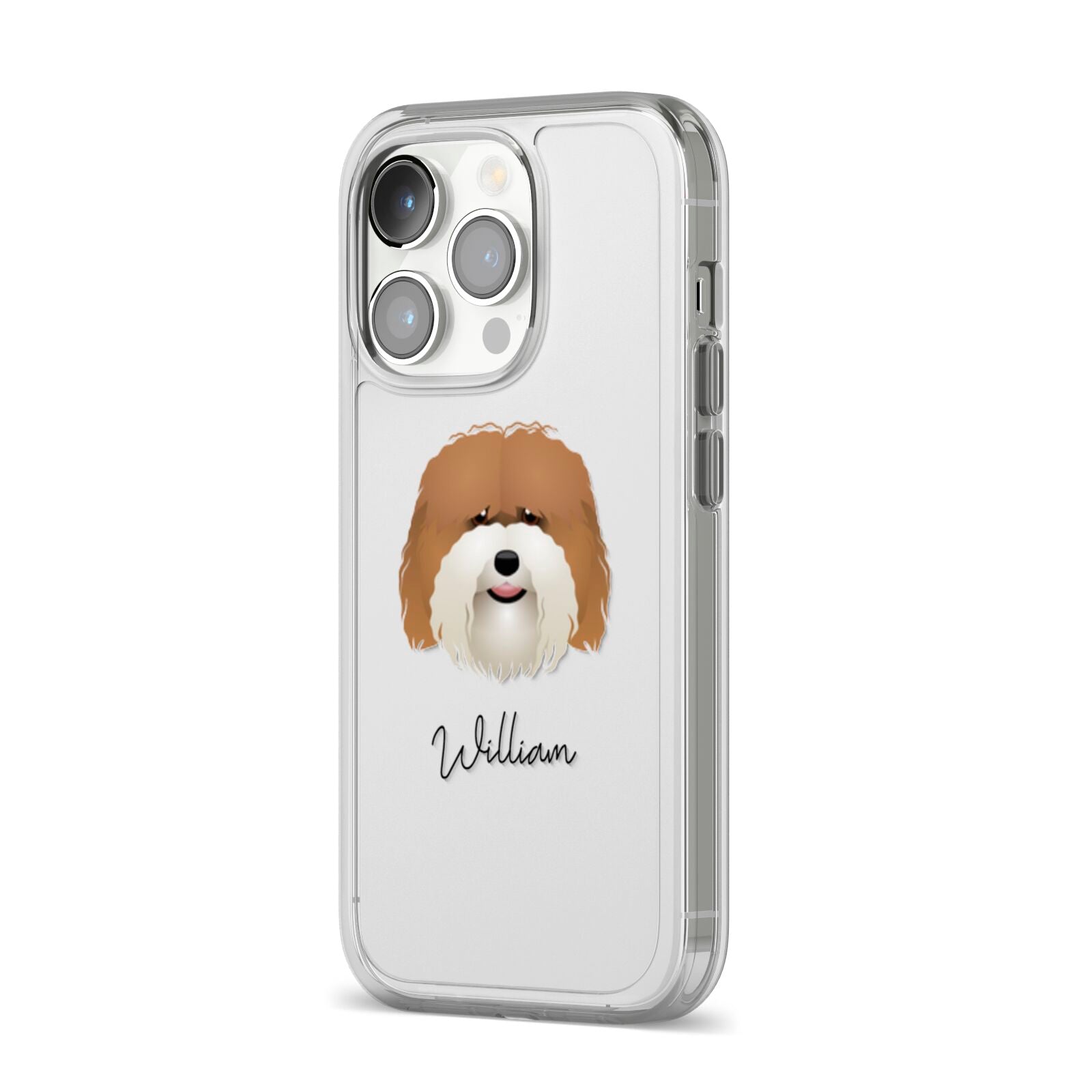 Coton De Tulear Personalised iPhone 14 Pro Clear Tough Case Silver Angled Image