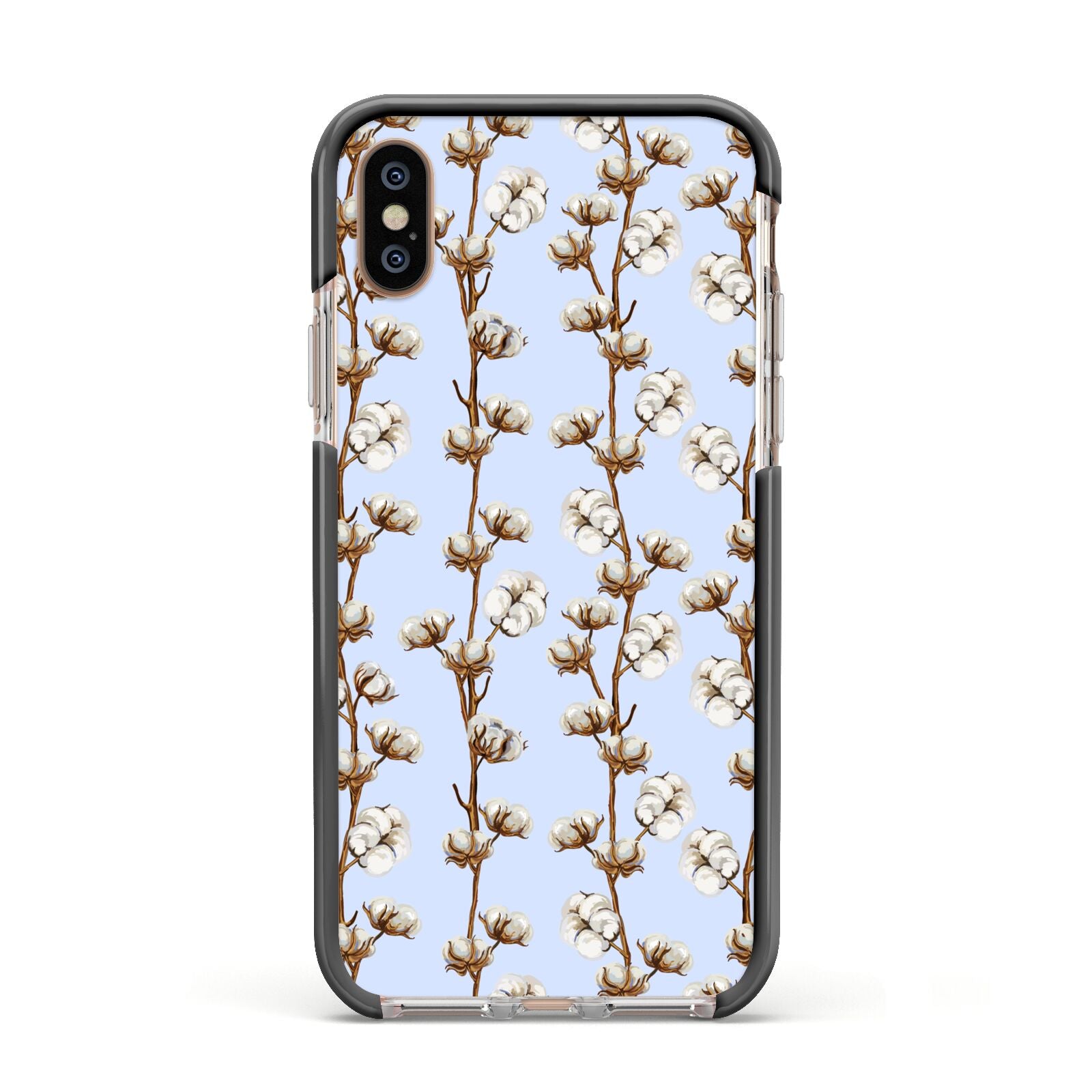 Cotton Branch Apple iPhone Xs Impact Case Black Edge on Gold Phone