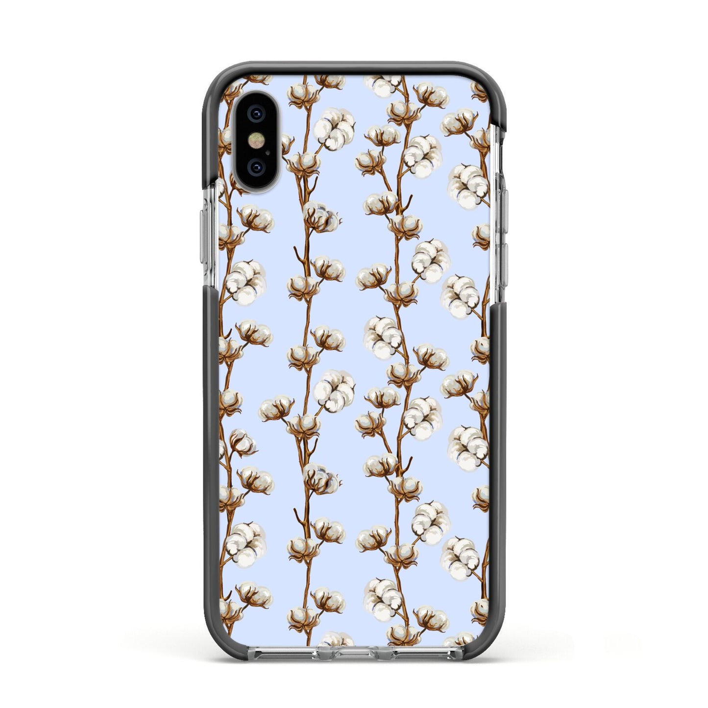 Cotton Branch Apple iPhone Xs Impact Case Black Edge on Silver Phone