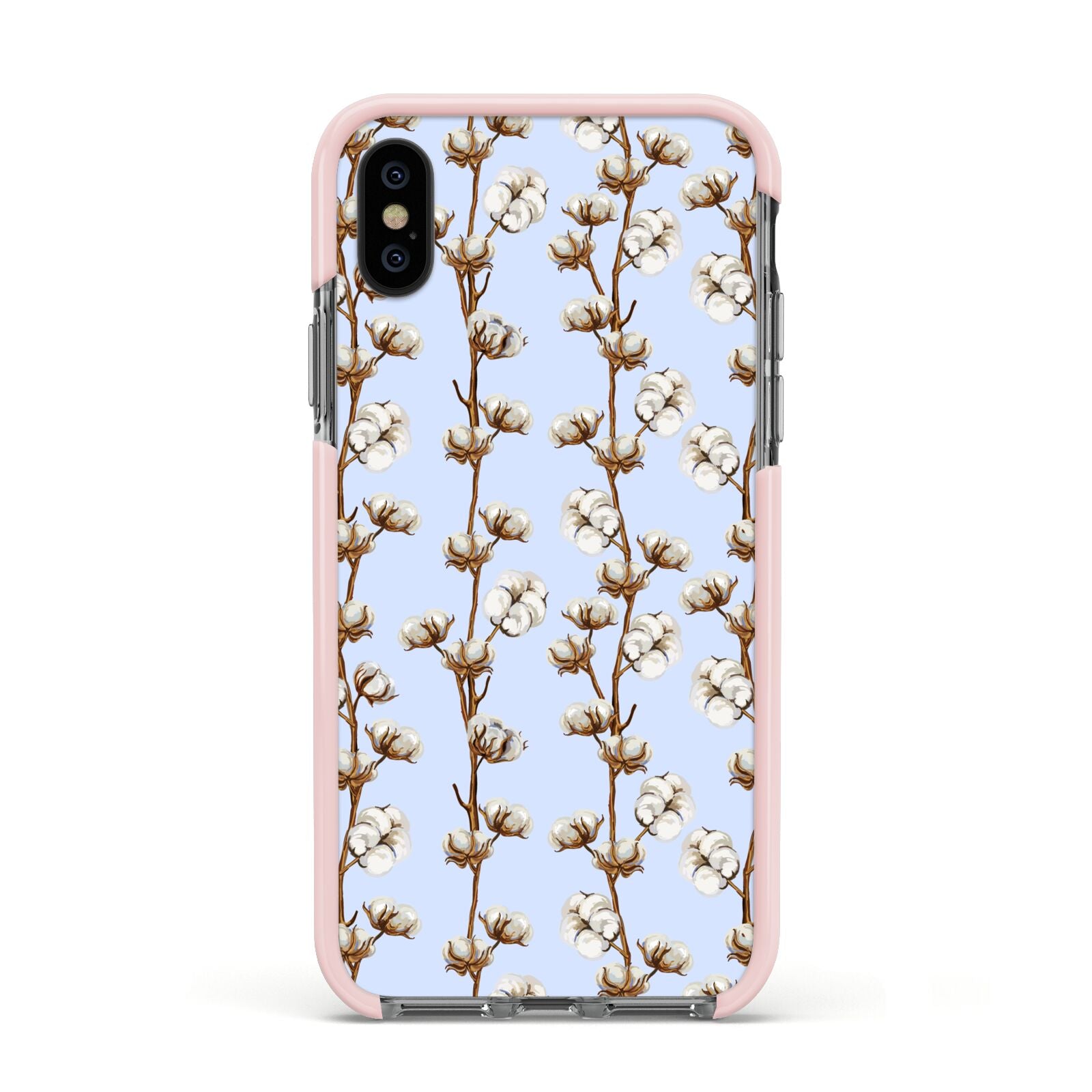 Cotton Branch Apple iPhone Xs Impact Case Pink Edge on Black Phone