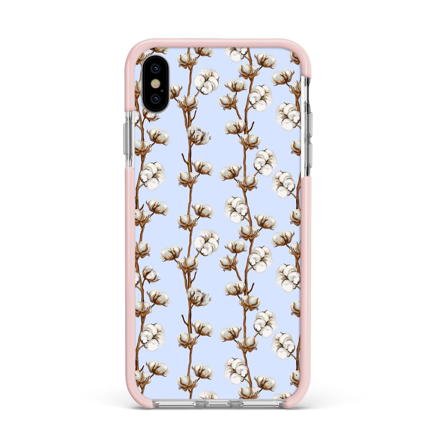 Cotton Branch Apple iPhone Xs Max Impact Case Pink Edge on Silver Phone