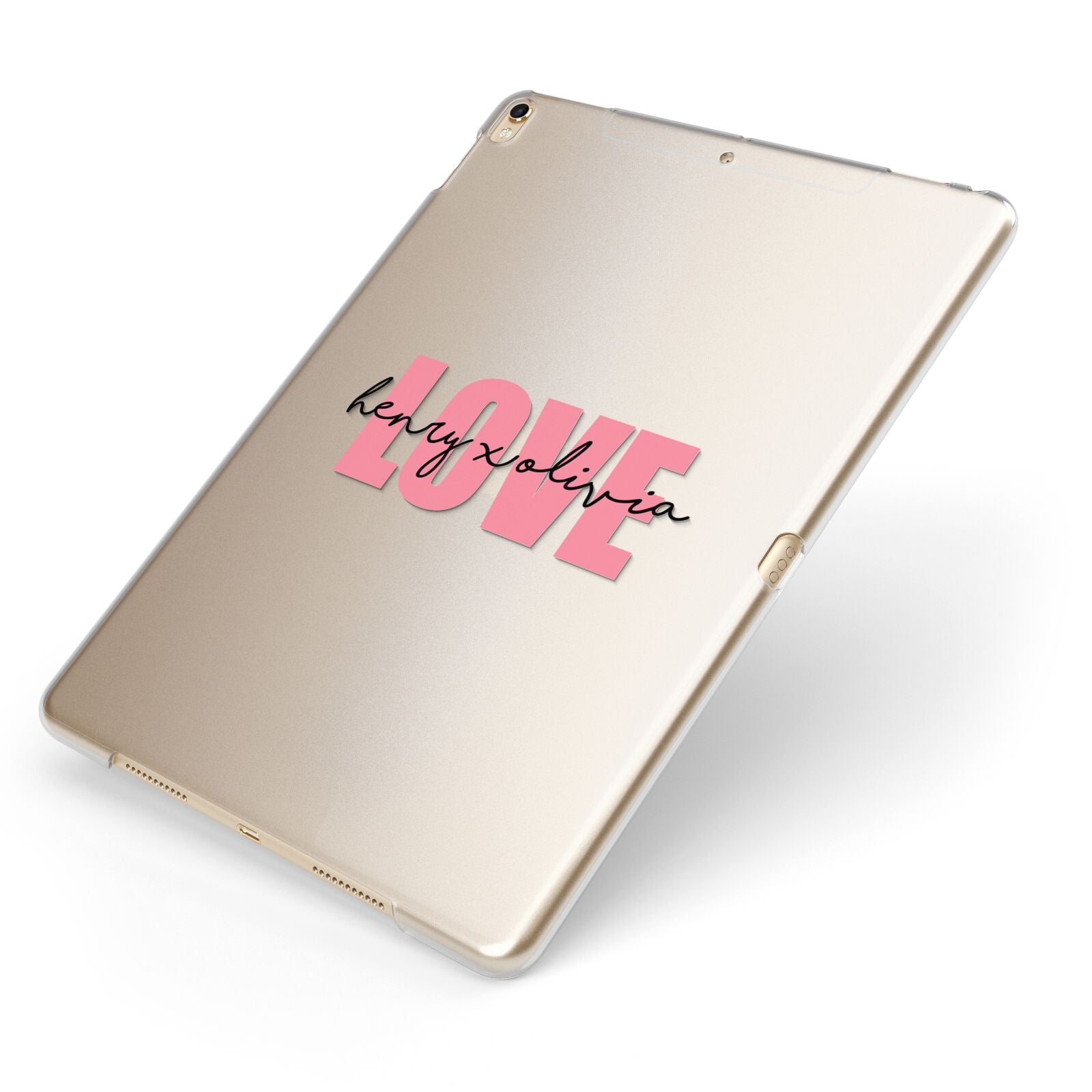 Couples Personalised Love Apple iPad Case on Gold iPad Side View