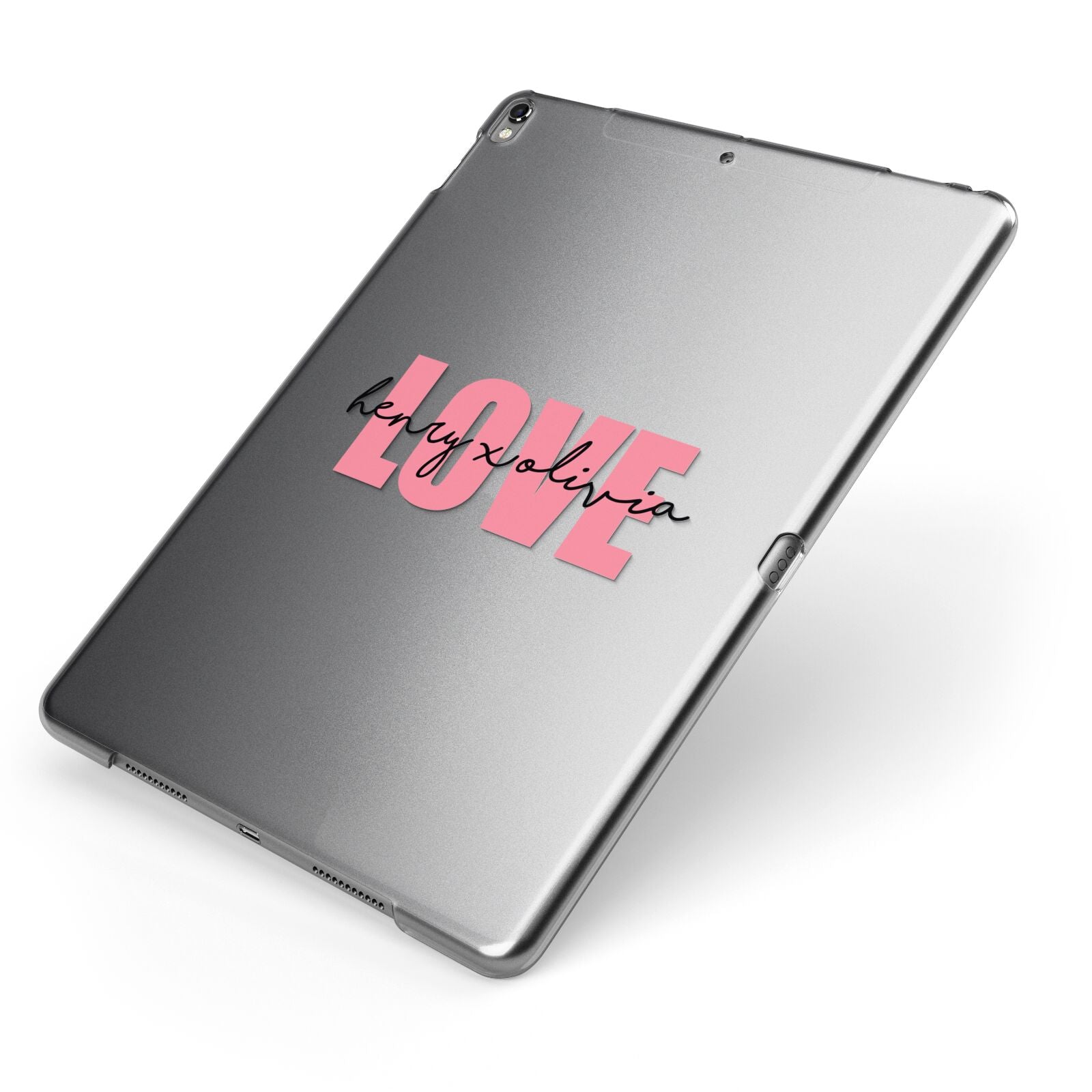 Couples Personalised Love Apple iPad Case on Grey iPad Side View