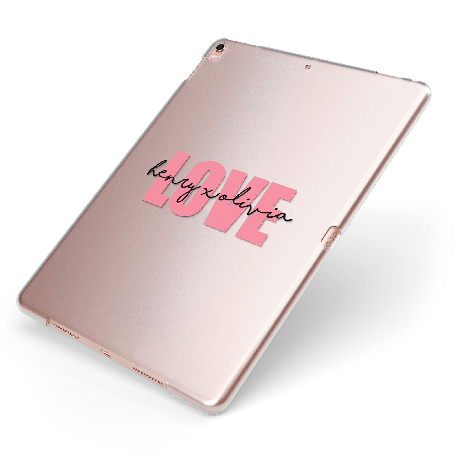 Couples Personalised Love Apple iPad Case on Rose Gold iPad Side View