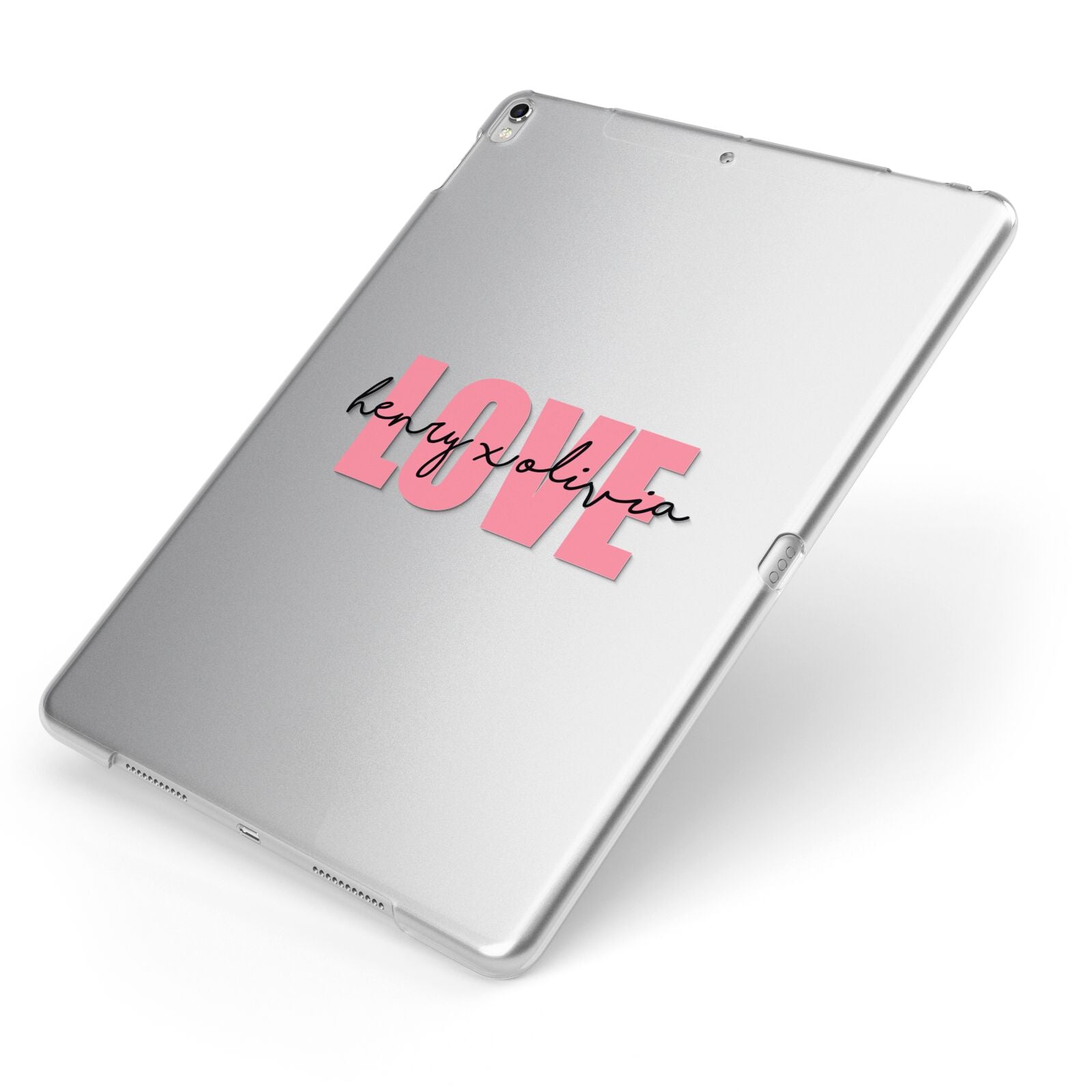 Couples Personalised Love Apple iPad Case on Silver iPad Side View