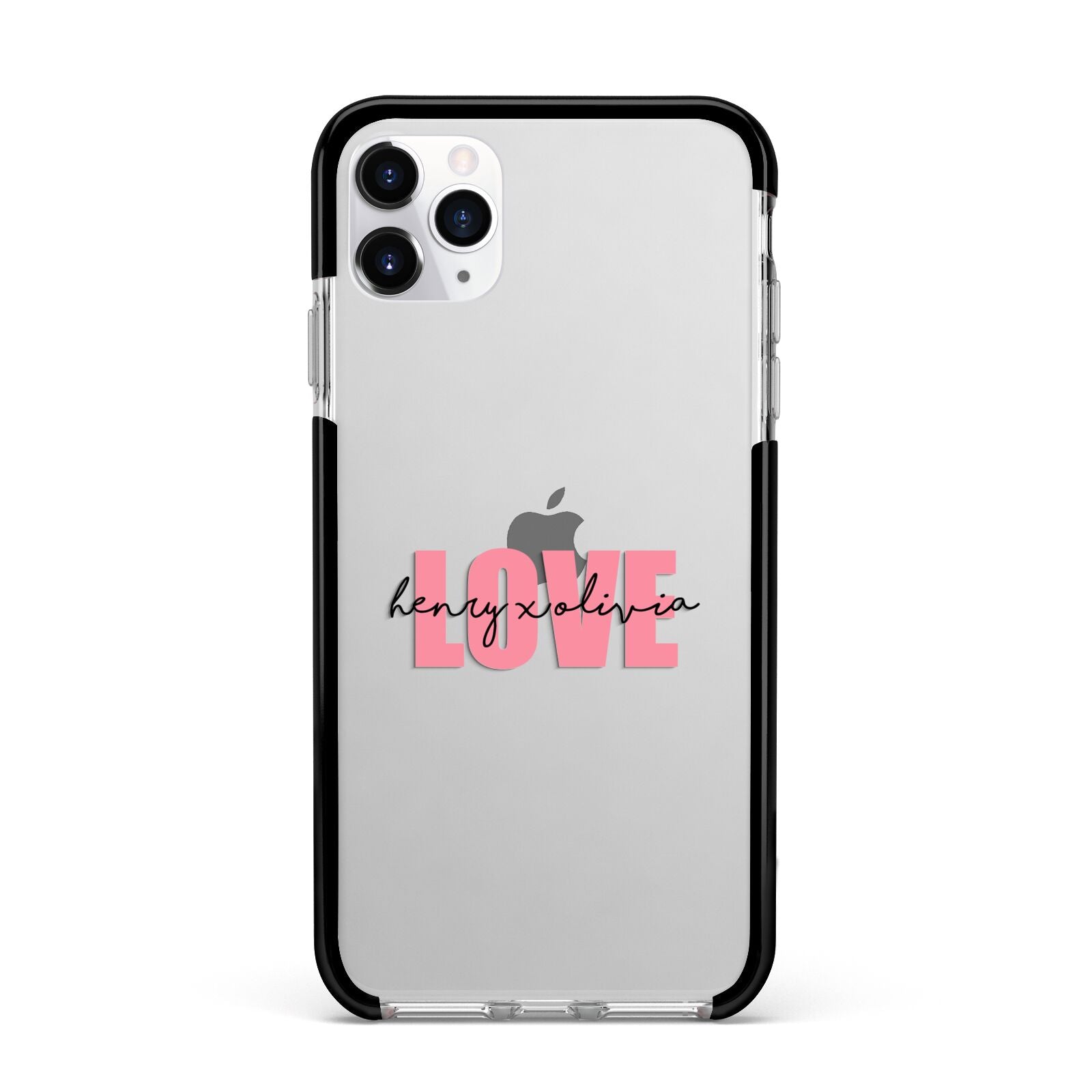 Couples Personalised Love Apple iPhone 11 Pro Max in Silver with Black Impact Case