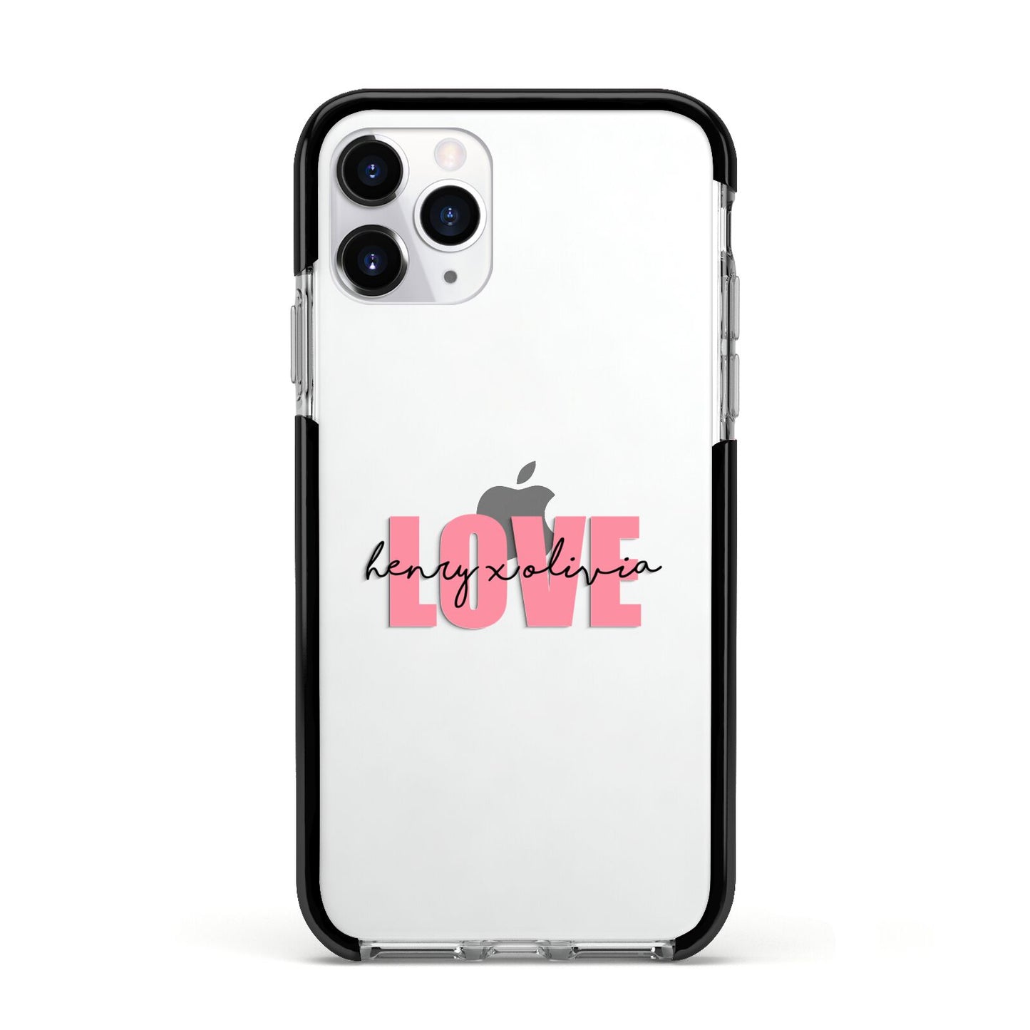 Couples Personalised Love Apple iPhone 11 Pro in Silver with Black Impact Case