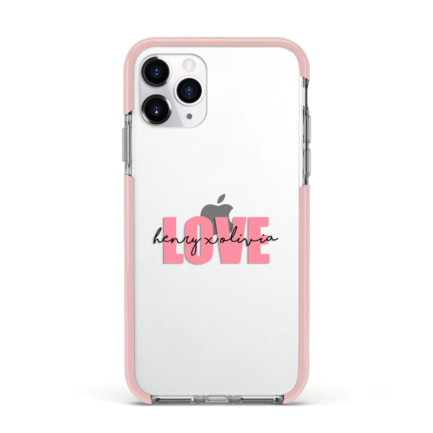 Couples Personalised Love Apple iPhone 11 Pro in Silver with Pink Impact Case