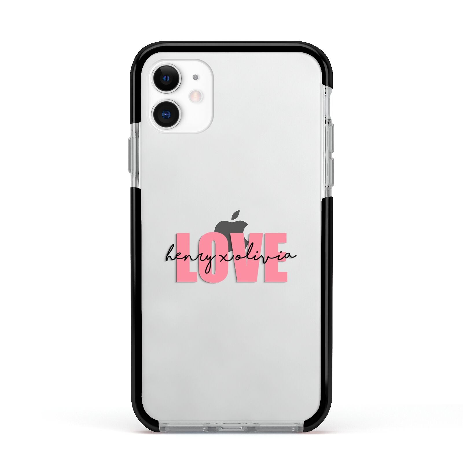 Couples Personalised Love Apple iPhone 11 in White with Black Impact Case