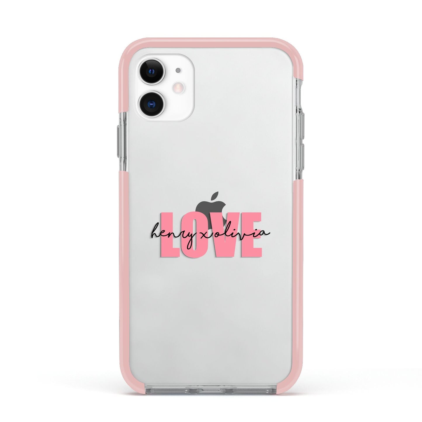 Couples Personalised Love Apple iPhone 11 in White with Pink Impact Case