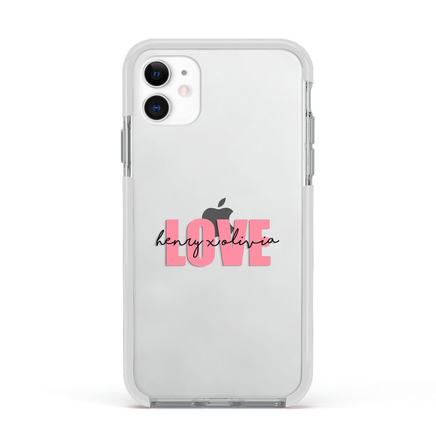 Couples Personalised Love Apple iPhone 11 in White with White Impact Case