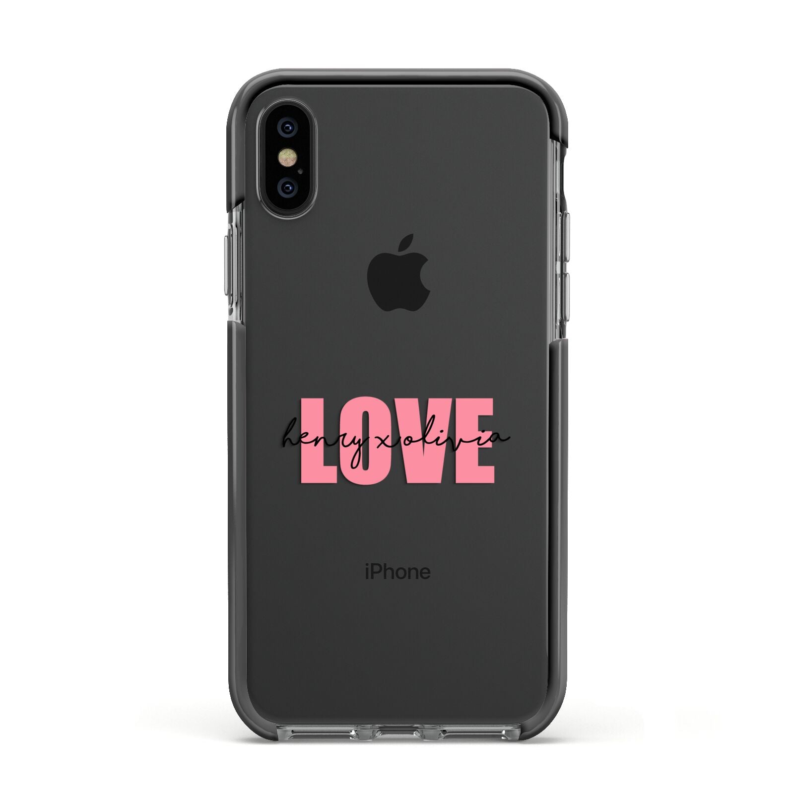 Couples Personalised Love Apple iPhone Xs Impact Case Black Edge on Black Phone