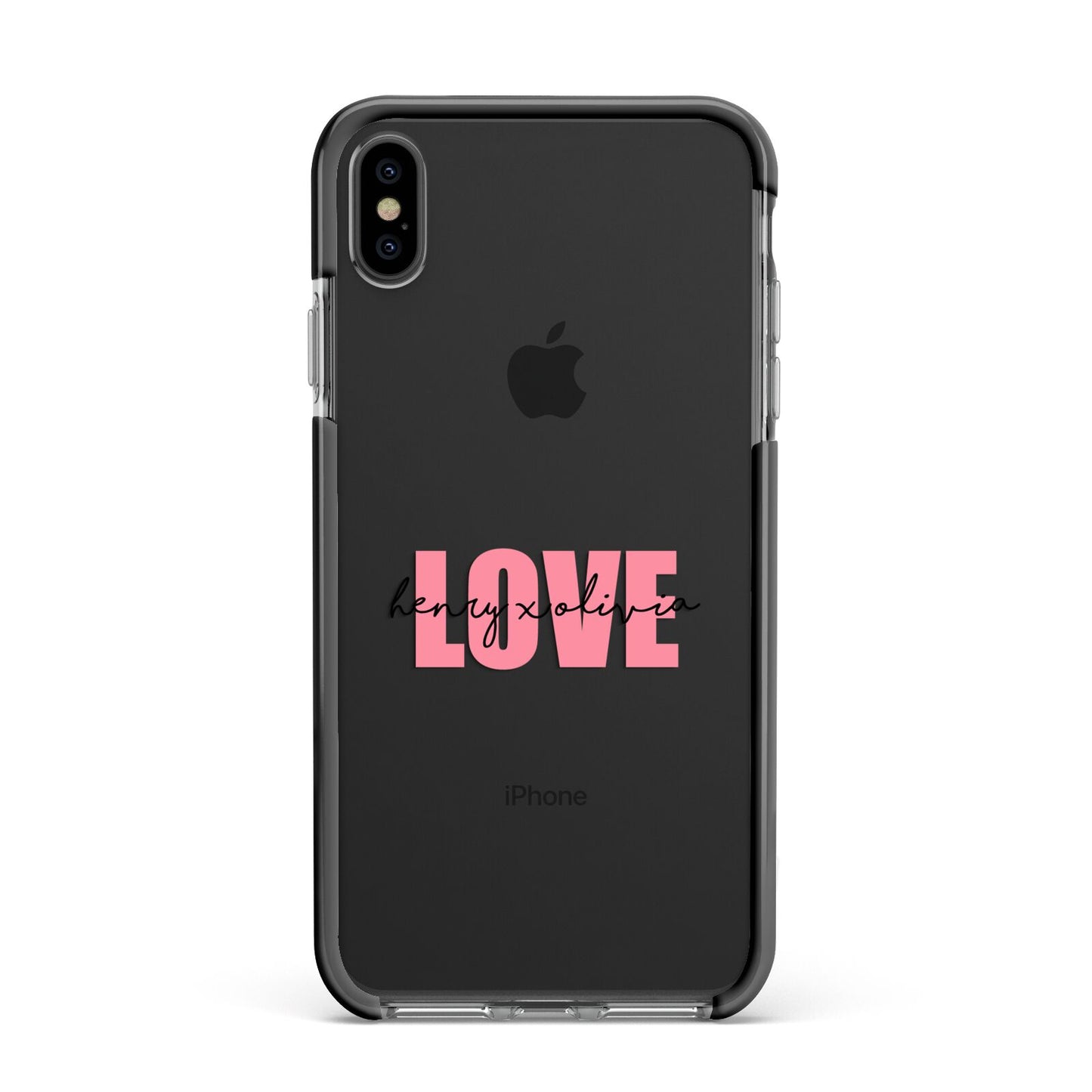 Couples Personalised Love Apple iPhone Xs Max Impact Case Black Edge on Black Phone