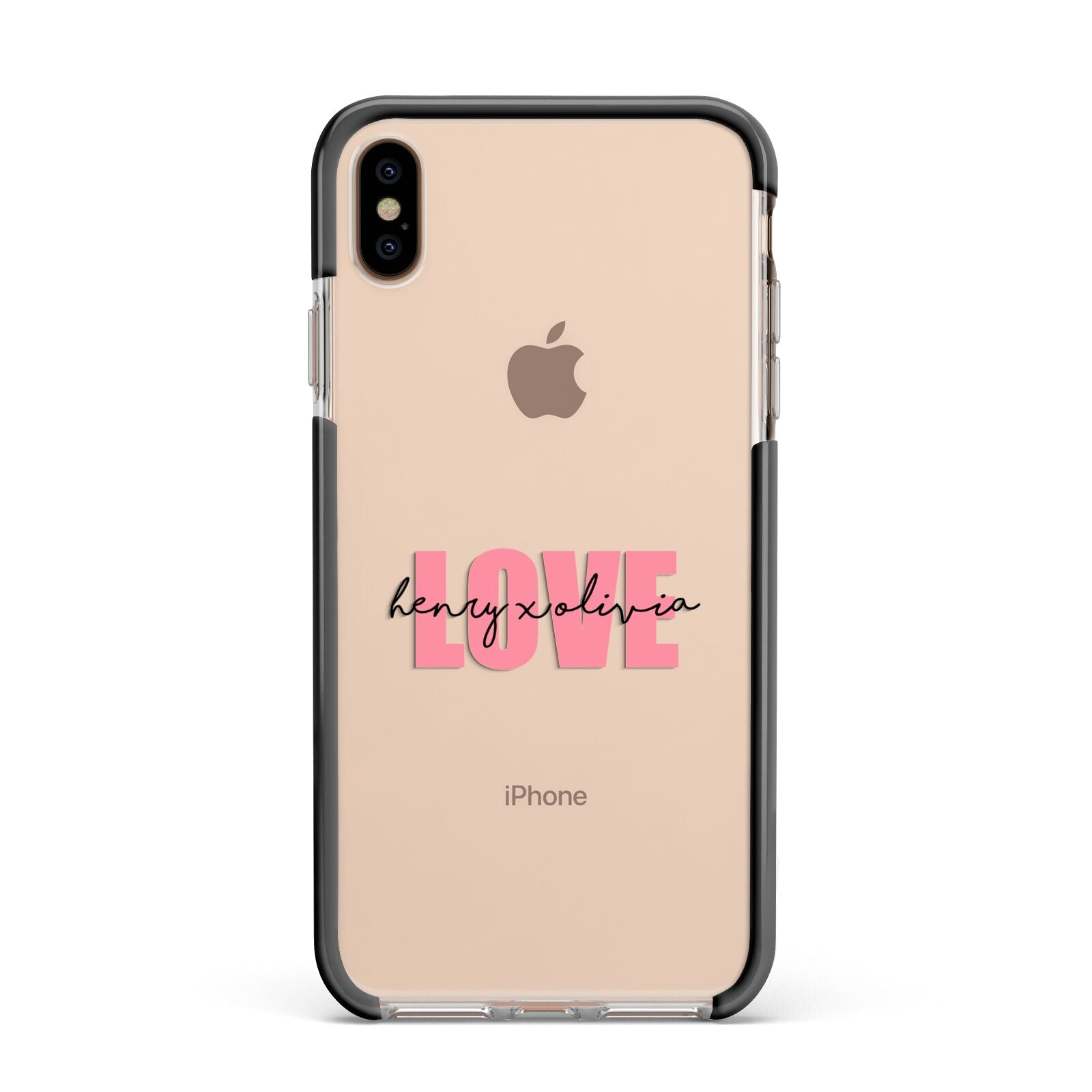 Couples Personalised Love Apple iPhone Xs Max Impact Case Black Edge on Gold Phone