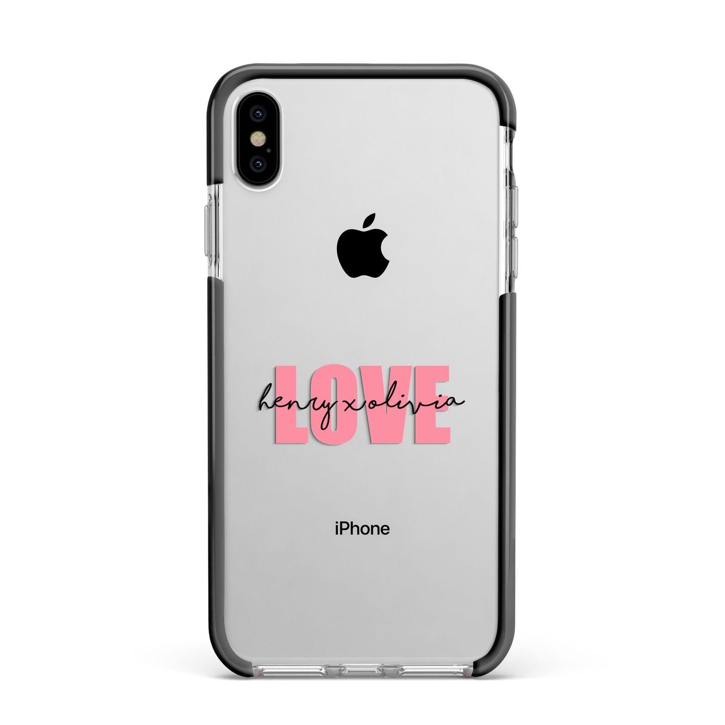 Couples Personalised Love Apple iPhone Xs Max Impact Case Black Edge on Silver Phone