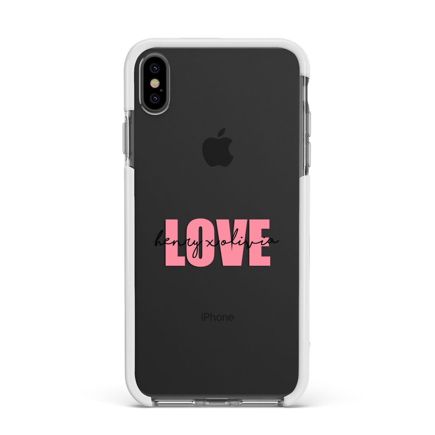 Couples Personalised Love Apple iPhone Xs Max Impact Case White Edge on Black Phone