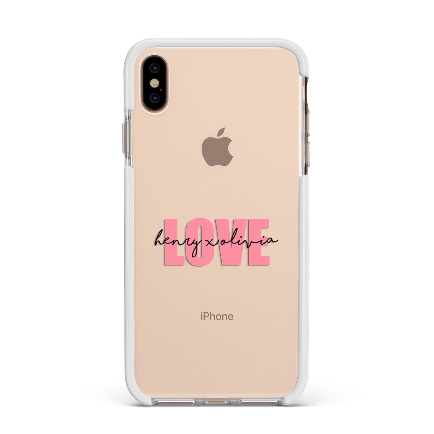 Couples Personalised Love Apple iPhone Xs Max Impact Case White Edge on Gold Phone