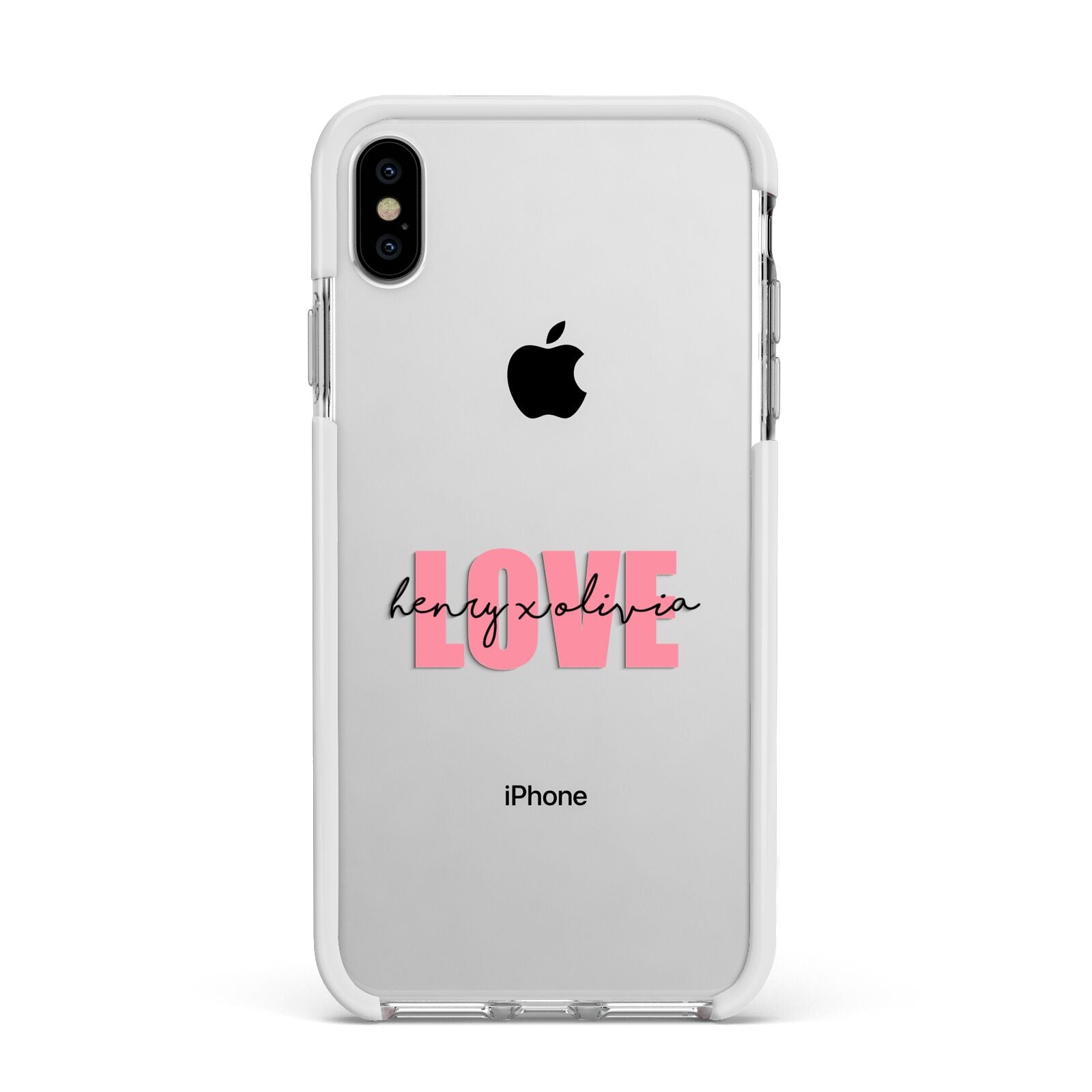 Couples Personalised Love Apple iPhone Xs Max Impact Case White Edge on Silver Phone