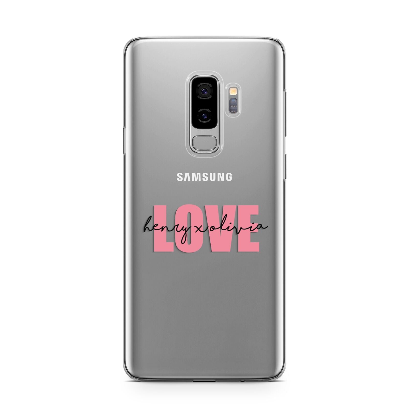 Couples Personalised Love Samsung Galaxy S9 Plus Case on Silver phone