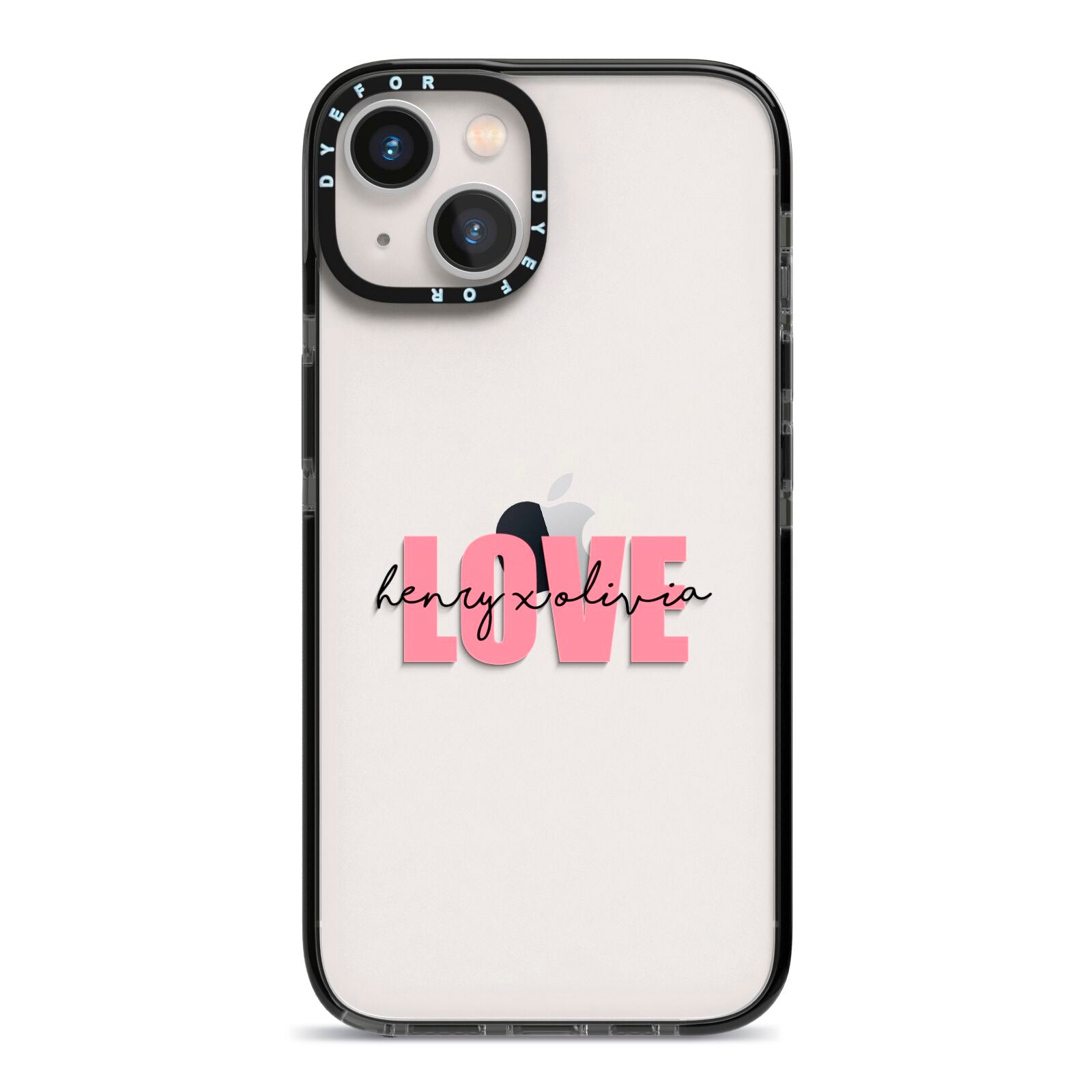 Couples Personalised Love iPhone 13 Black Impact Case on Silver phone