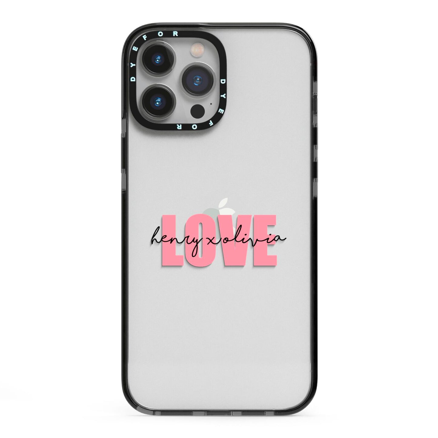 Couples Personalised Love iPhone 13 Pro Max Black Impact Case on Silver phone