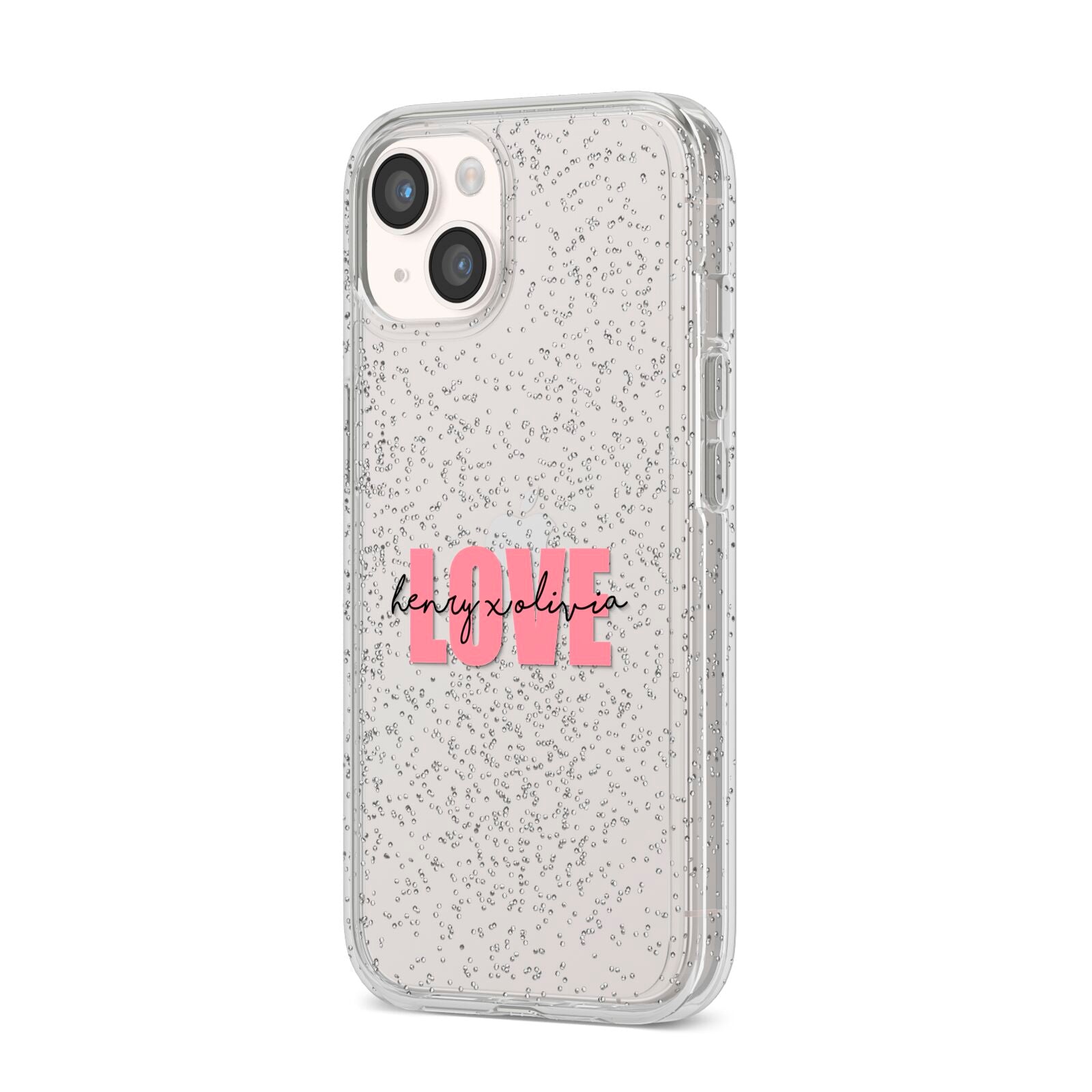 Couples Personalised Love iPhone 14 Glitter Tough Case Starlight Angled Image