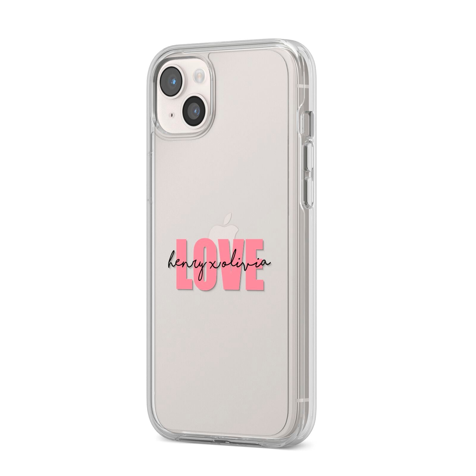 Couples Personalised Love iPhone 14 Plus Clear Tough Case Starlight Angled Image