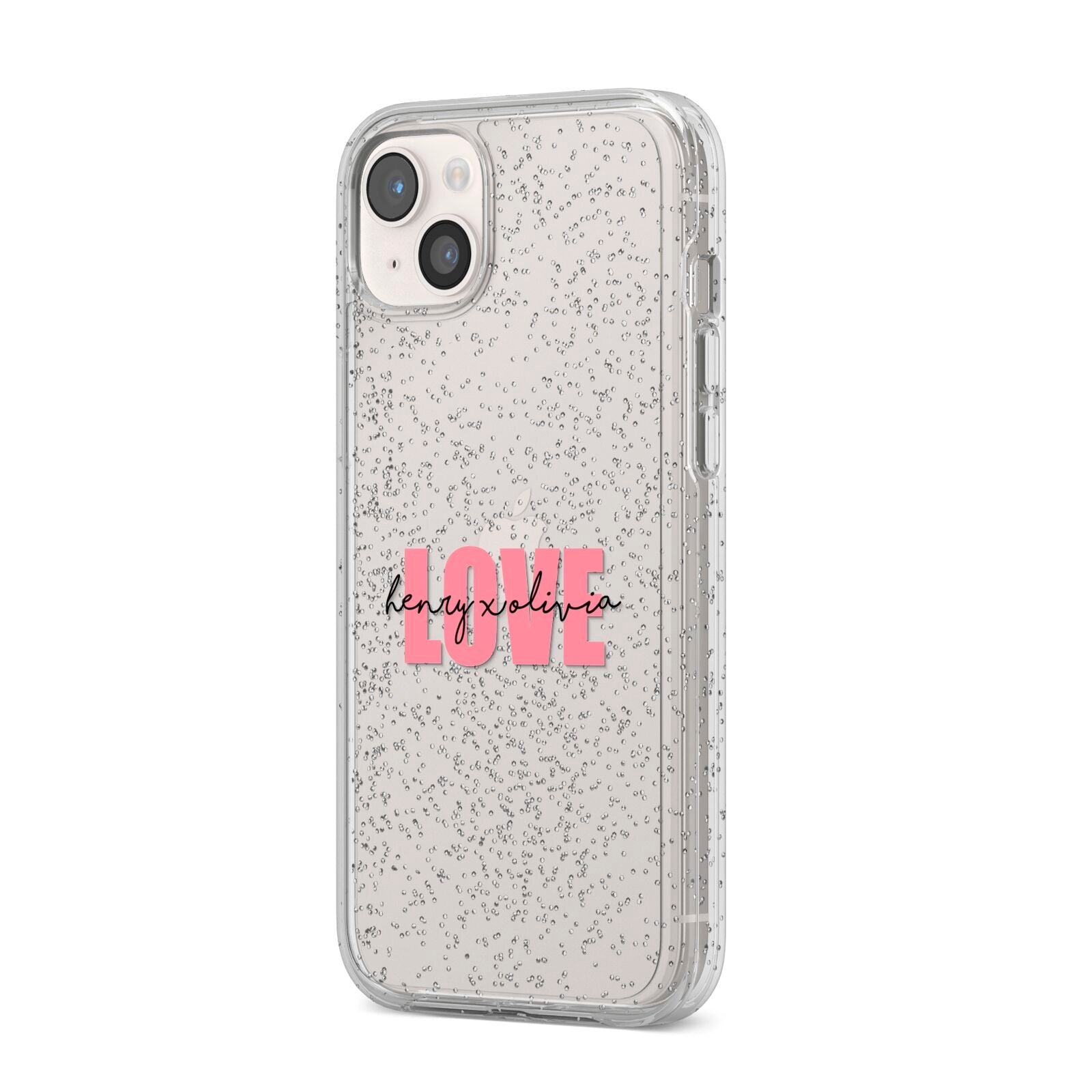 Couples Personalised Love iPhone 14 Plus Glitter Tough Case Starlight Angled Image