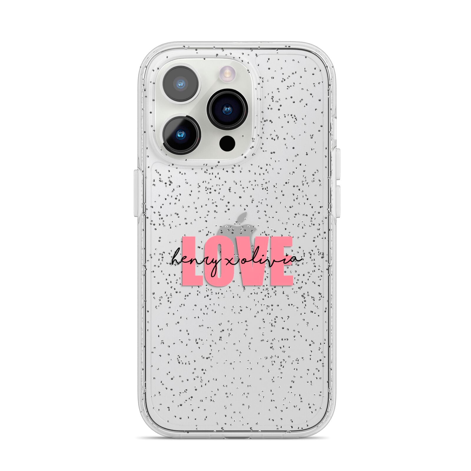 Couples Personalised Love iPhone 14 Pro Glitter Tough Case Silver