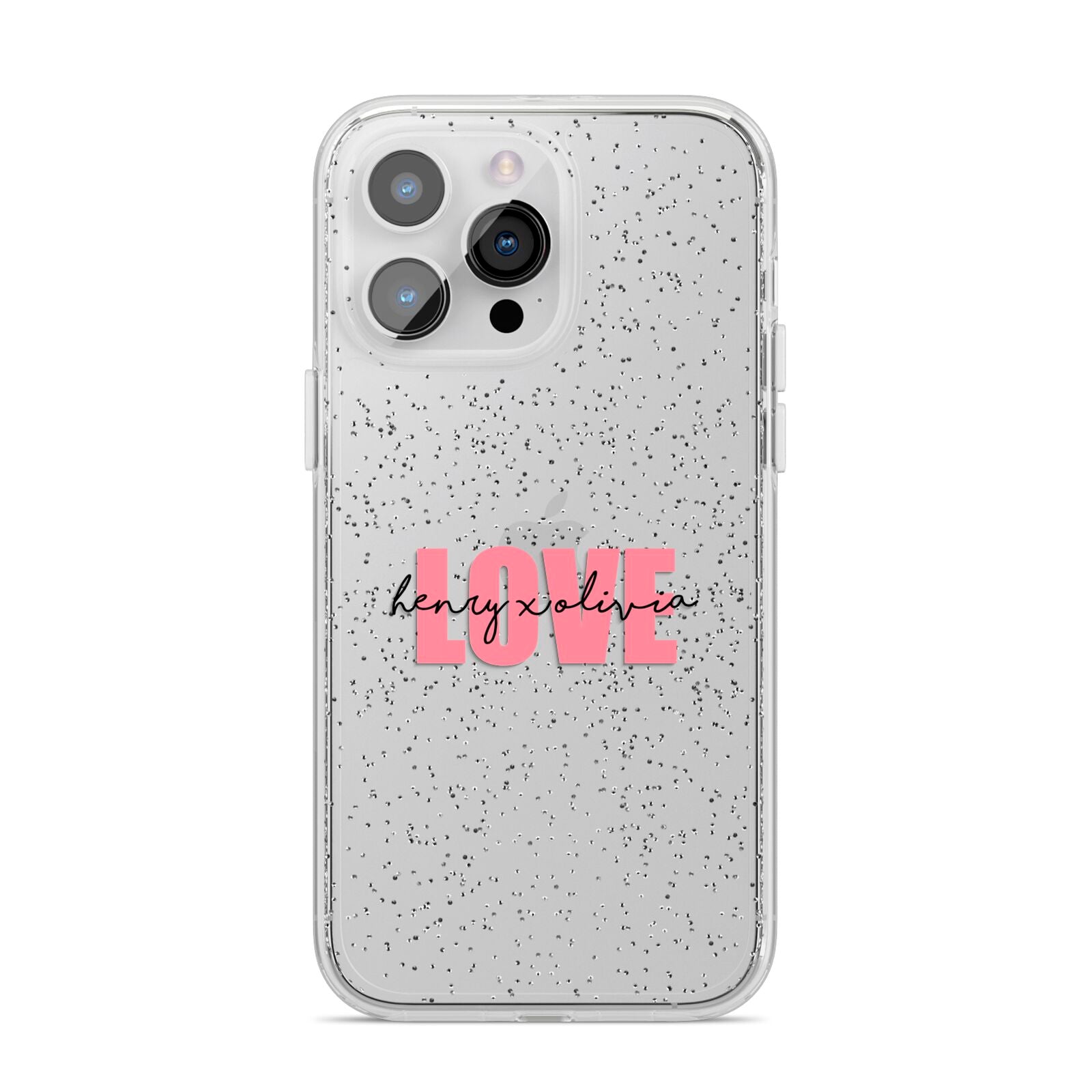 Couples Personalised Love iPhone 14 Pro Max Glitter Tough Case Silver