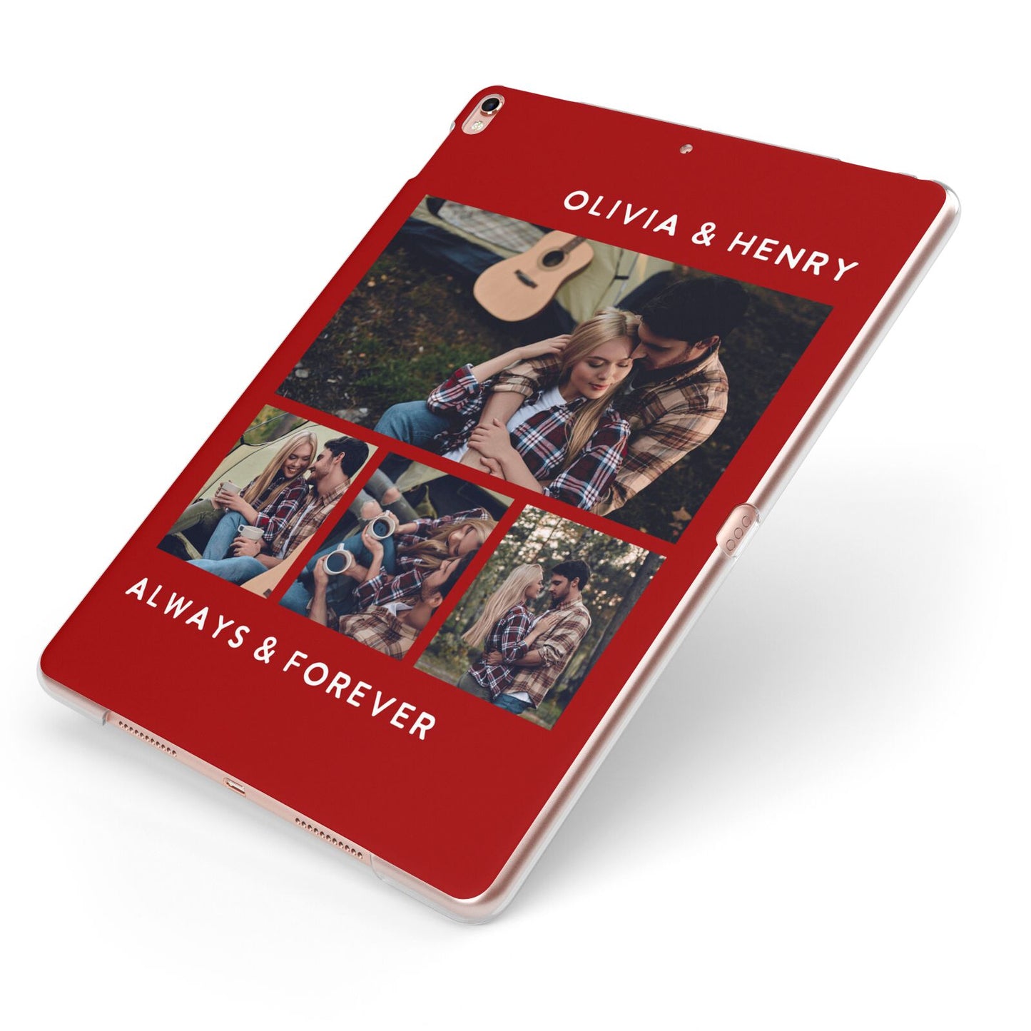 Couples Photo Collage Personalised Apple iPad Case on Rose Gold iPad Side View