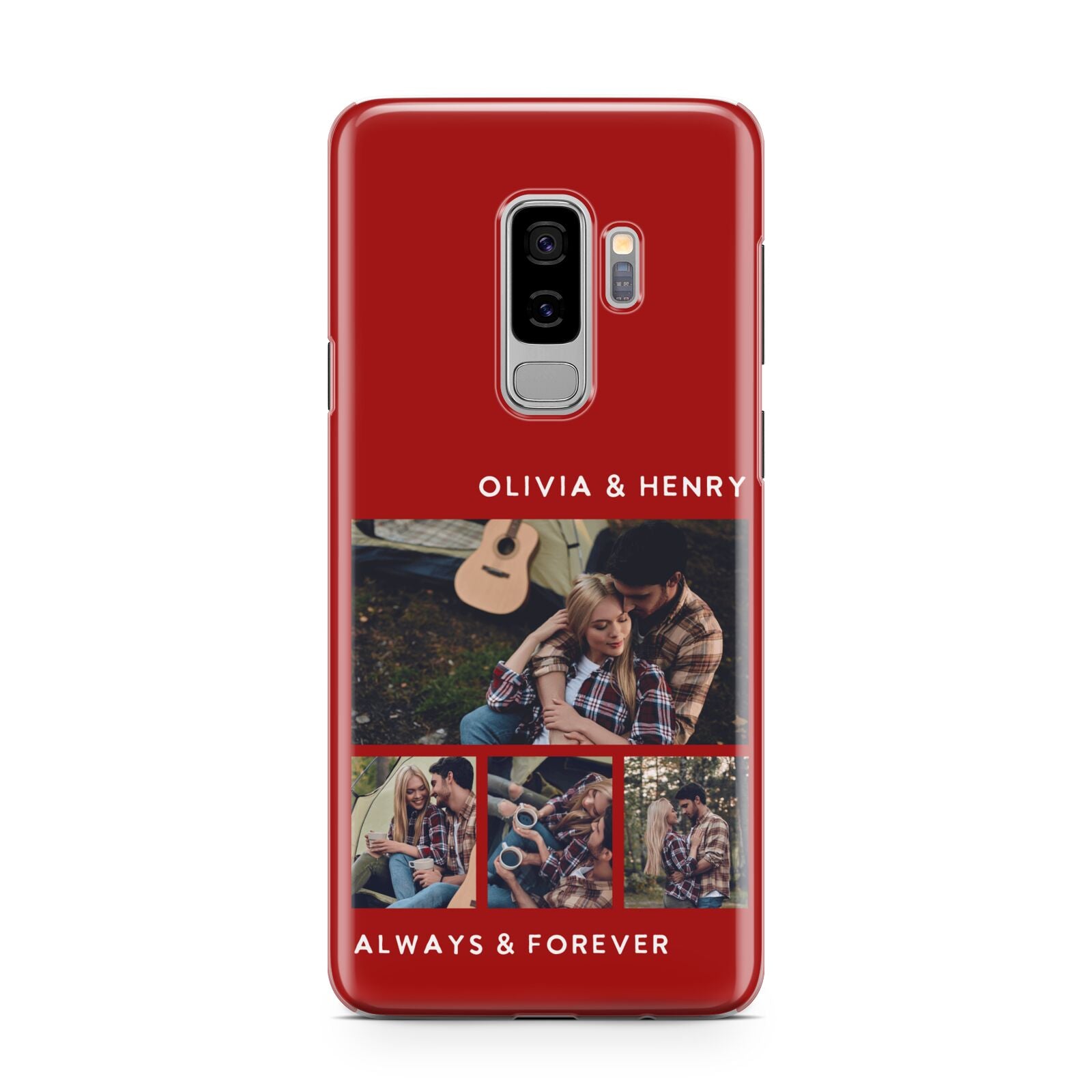 Couples Photo Collage Personalised Samsung Galaxy S9 Plus Case on Silver phone