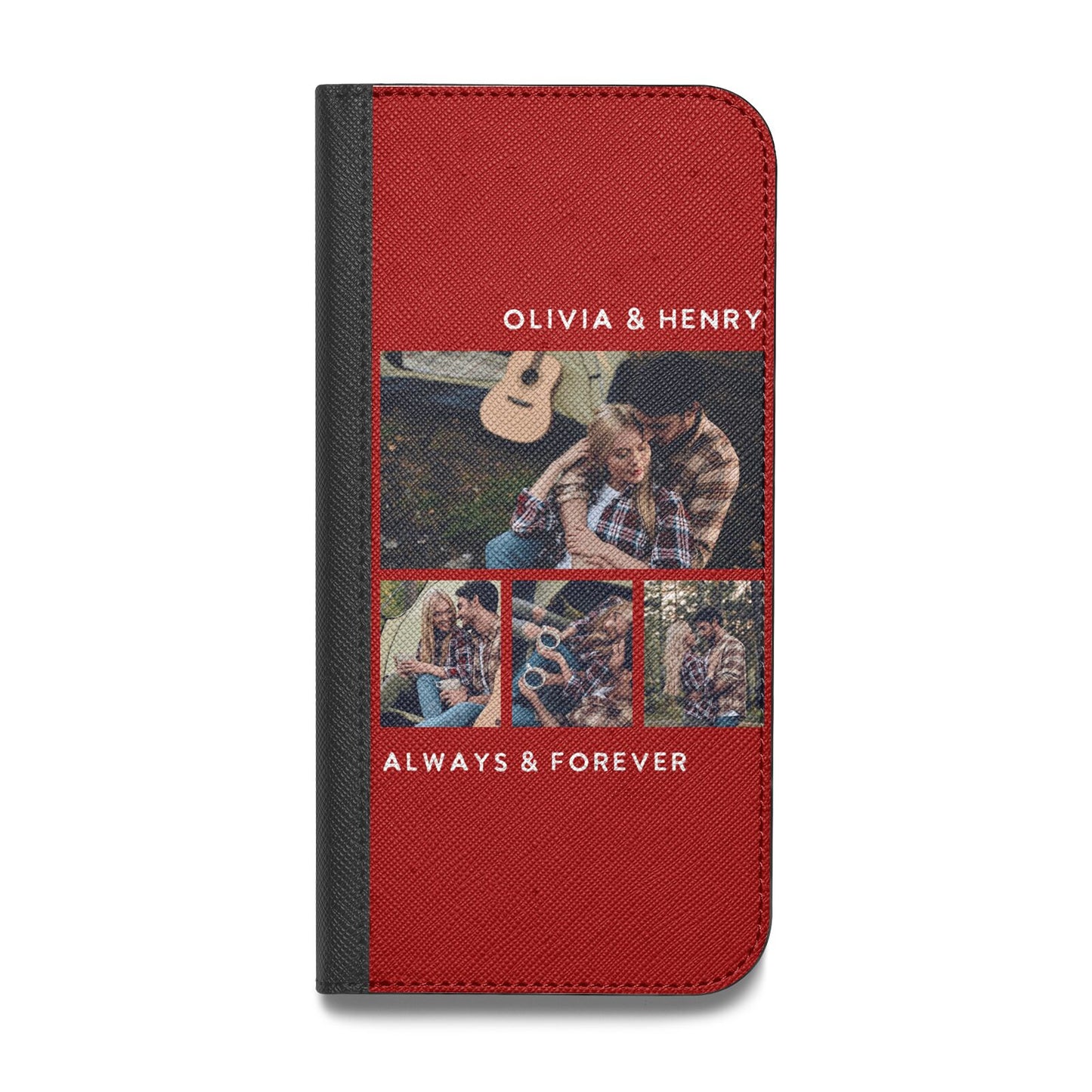 Couples Photo Collage Personalised Vegan Leather Flip iPhone Case