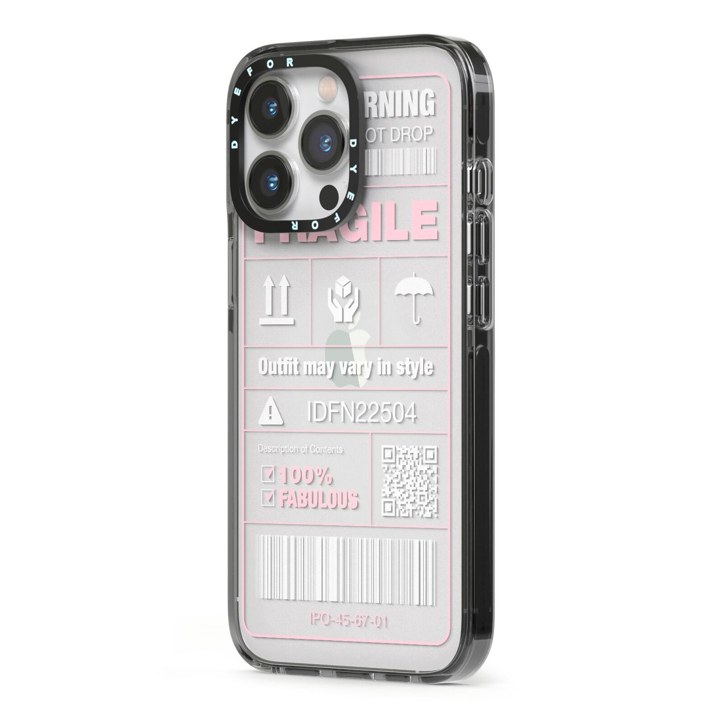 Courier Label iPhone 13 Pro Black Impact Case Side Angle on Silver phone