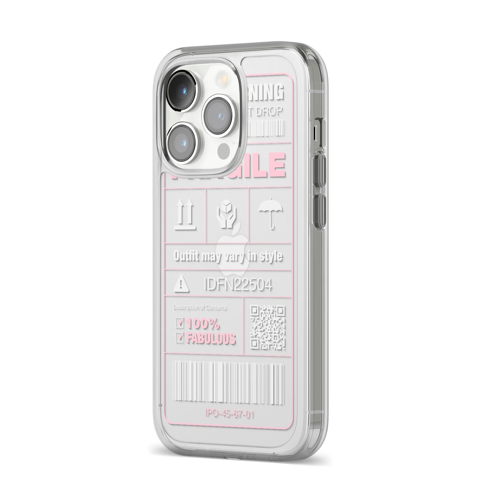 Courier Label iPhone 14 Pro Clear Tough Case Silver Angled Image