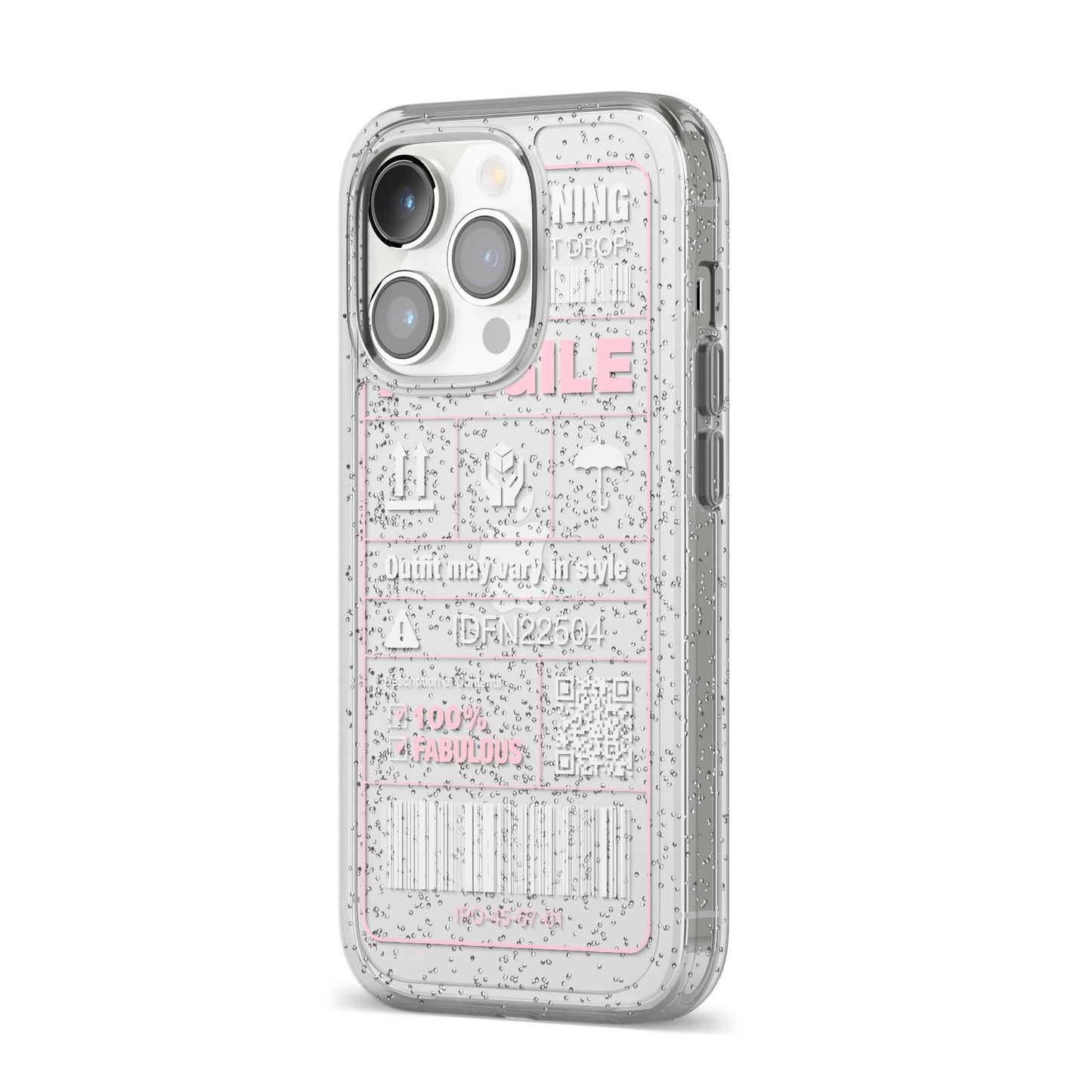 Courier Label iPhone 14 Pro Glitter Tough Case Silver Angled Image