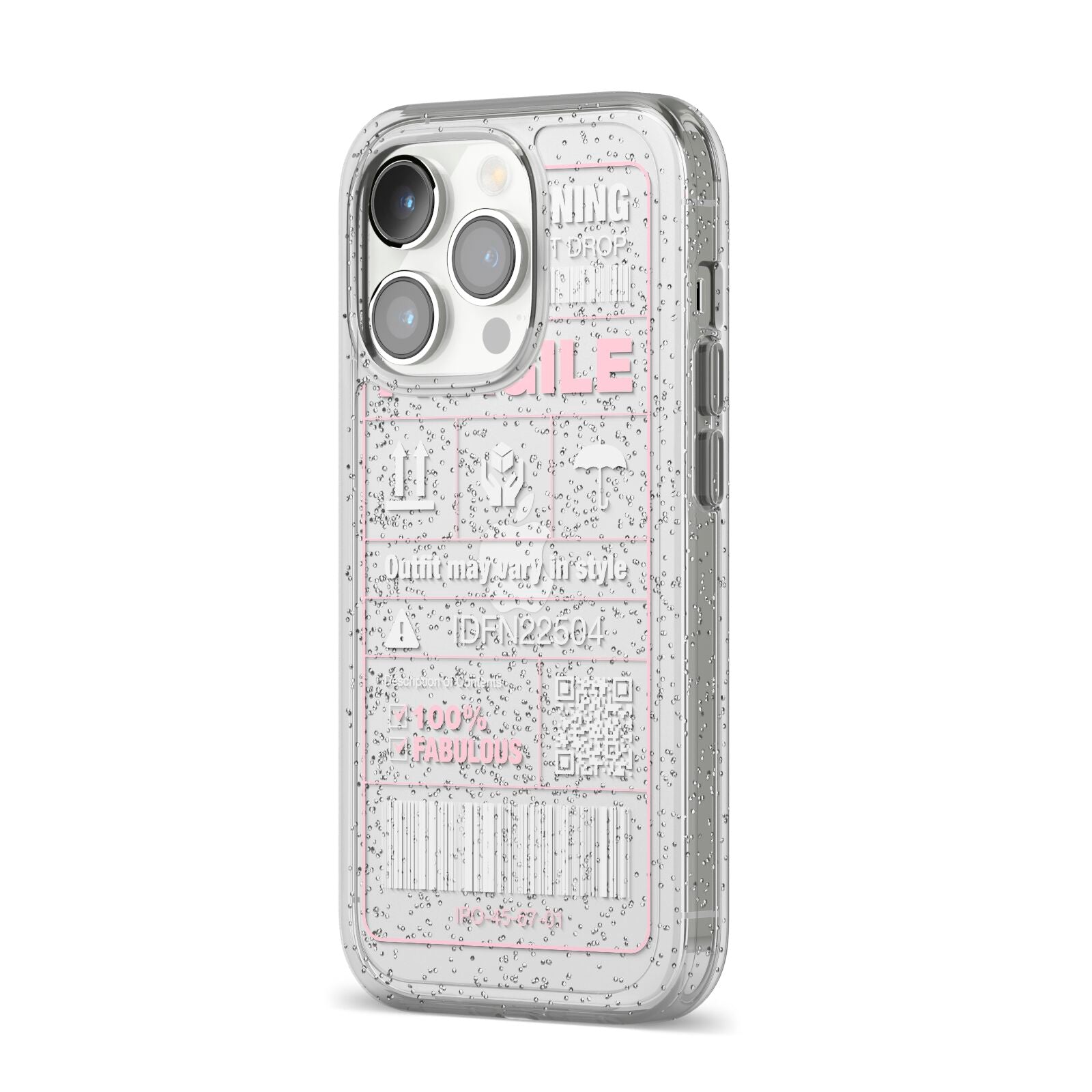 Courier Label iPhone 14 Pro Glitter Tough Case Silver Angled Image