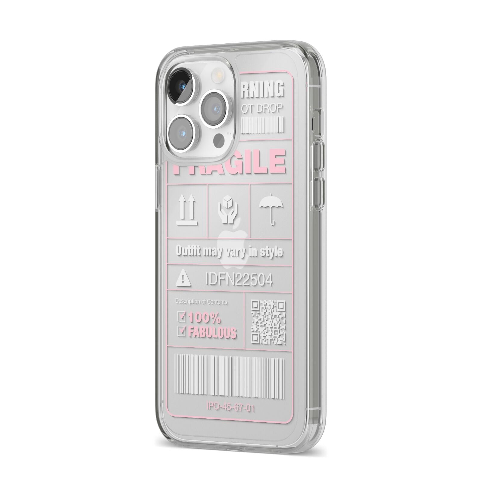 Courier Label iPhone 14 Pro Max Clear Tough Case Silver Angled Image